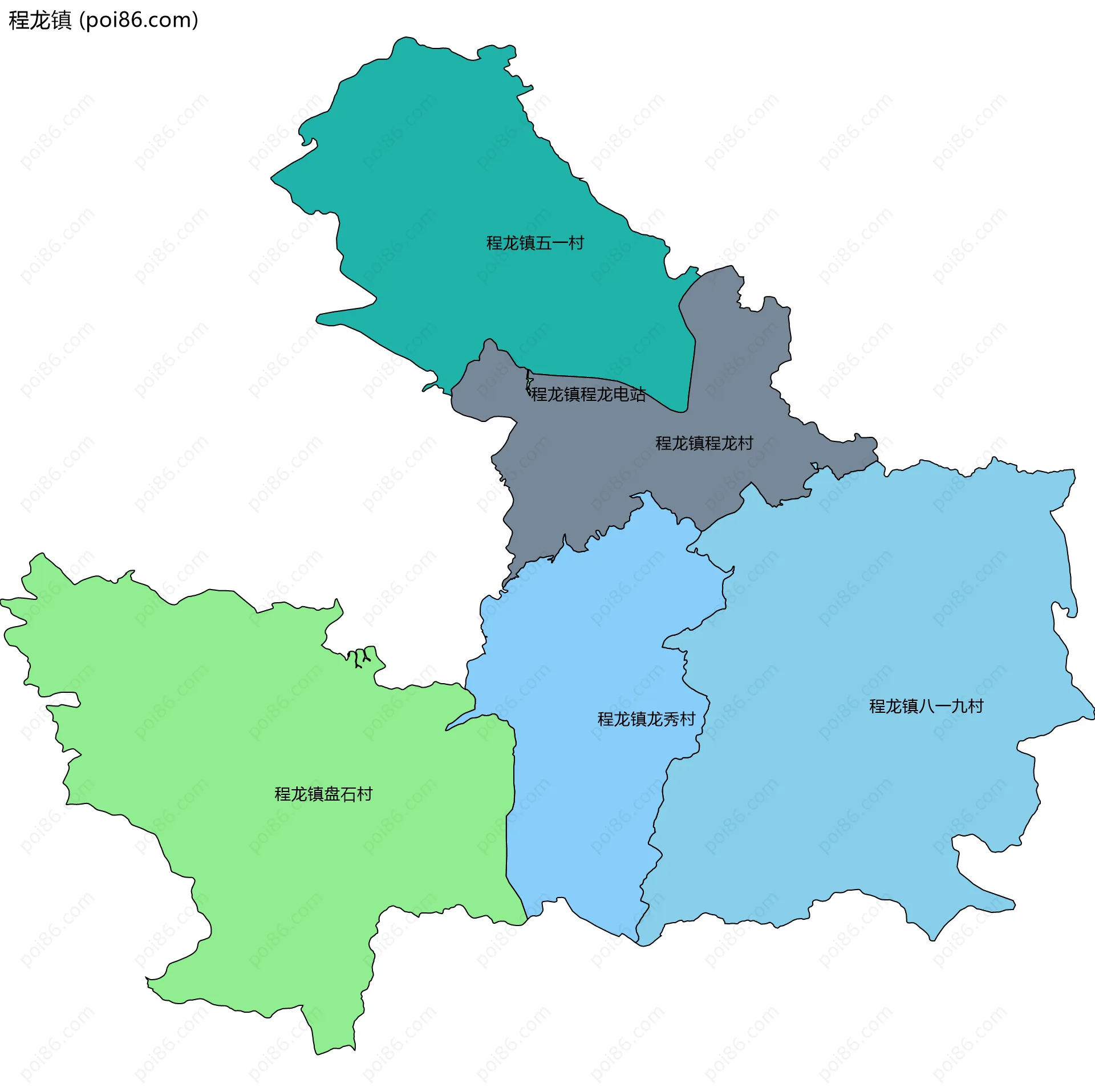 程龙镇边界地图(五级行政区划)