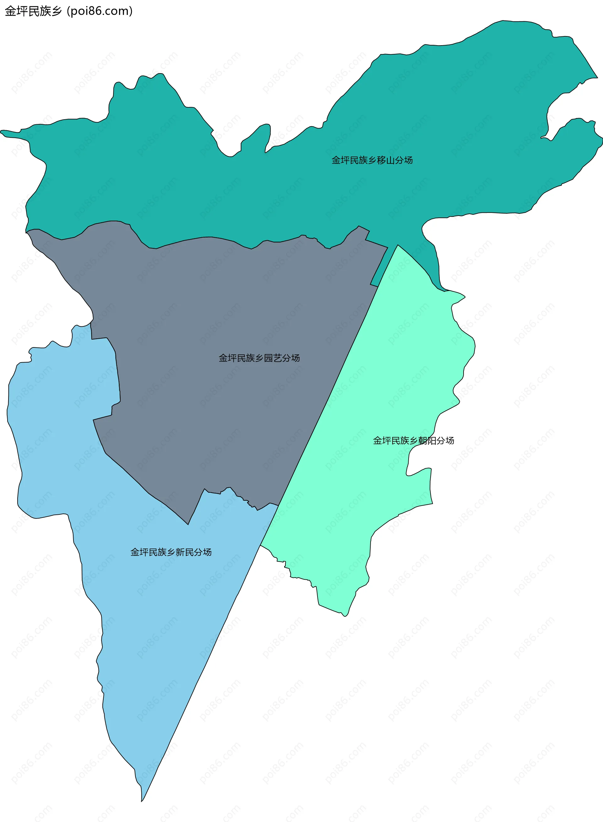 金坪民族乡边界地图(五级行政区划)