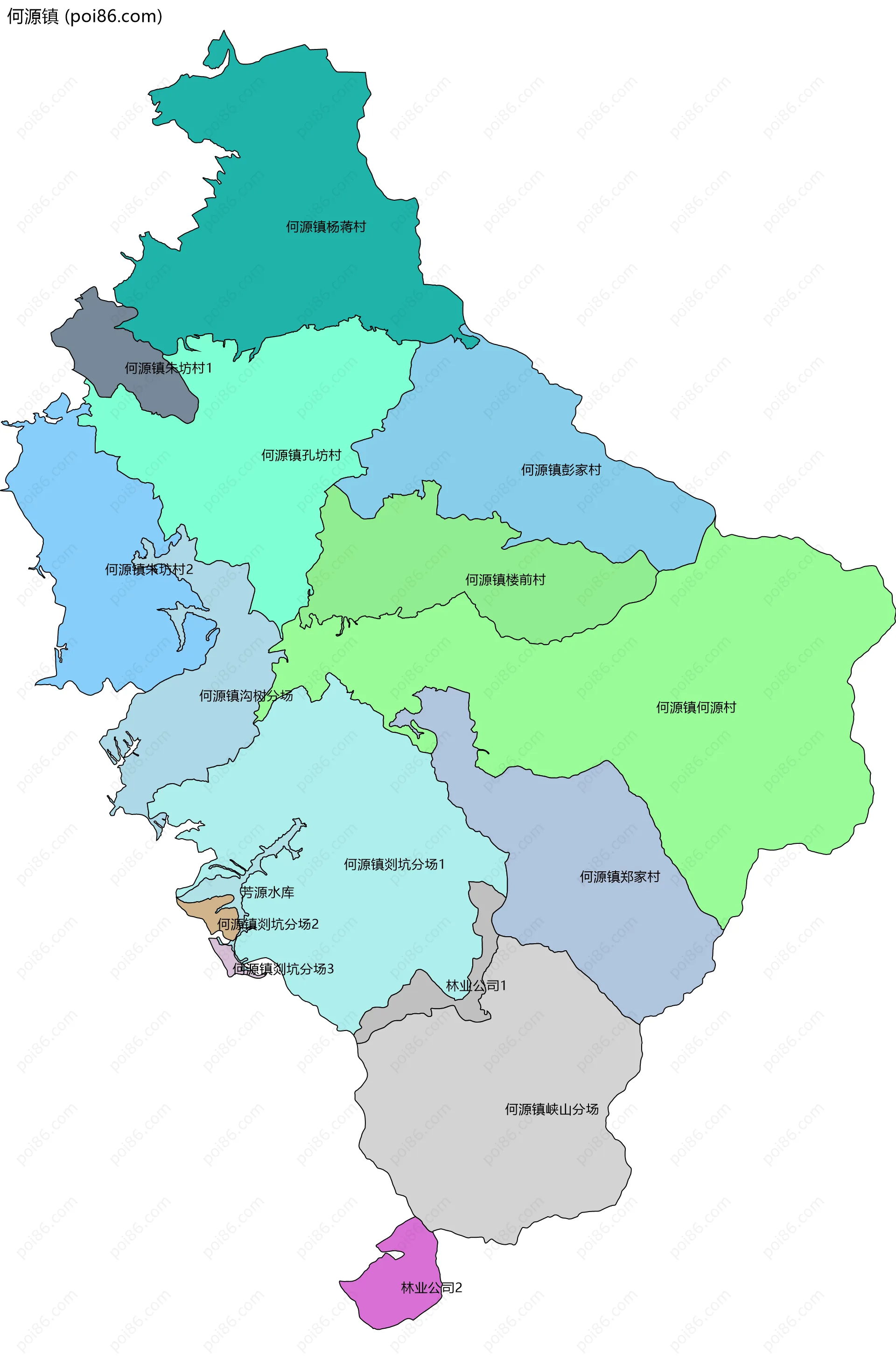 何源镇边界地图(五级行政区划)