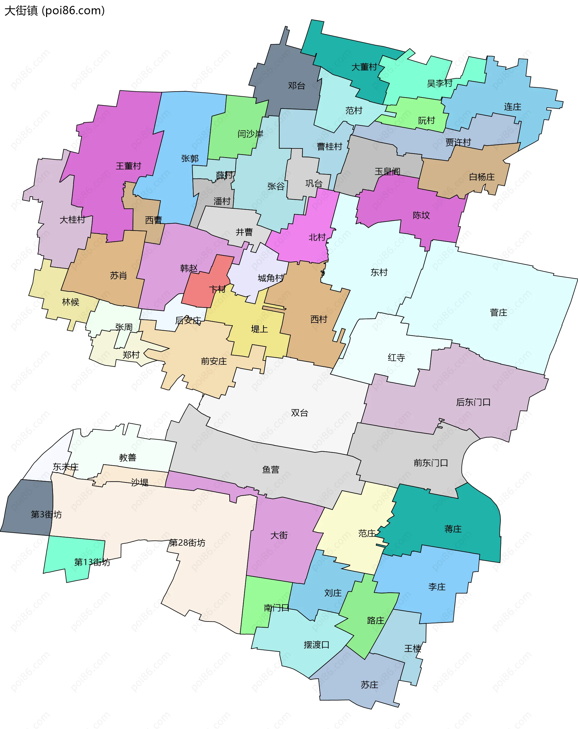 大街镇边界地图(五级行政区划)