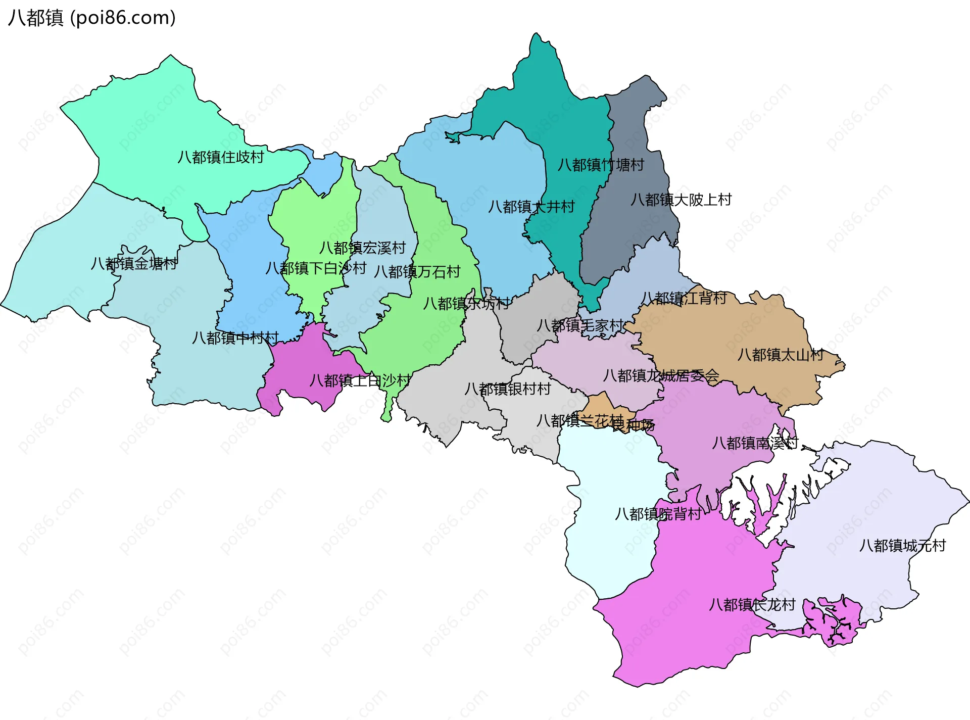 八都镇边界地图(五级行政区划)