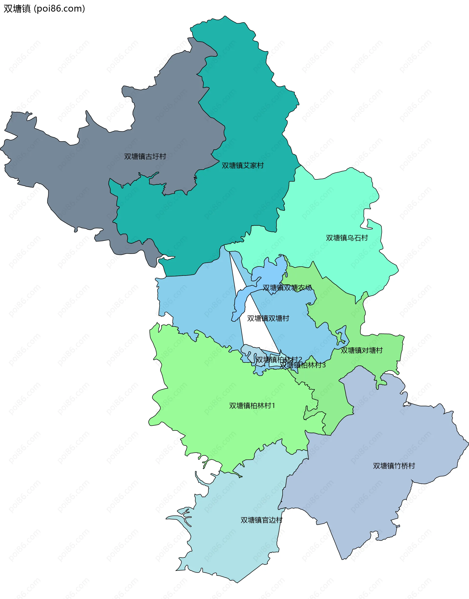 双塘镇边界地图(五级行政区划)