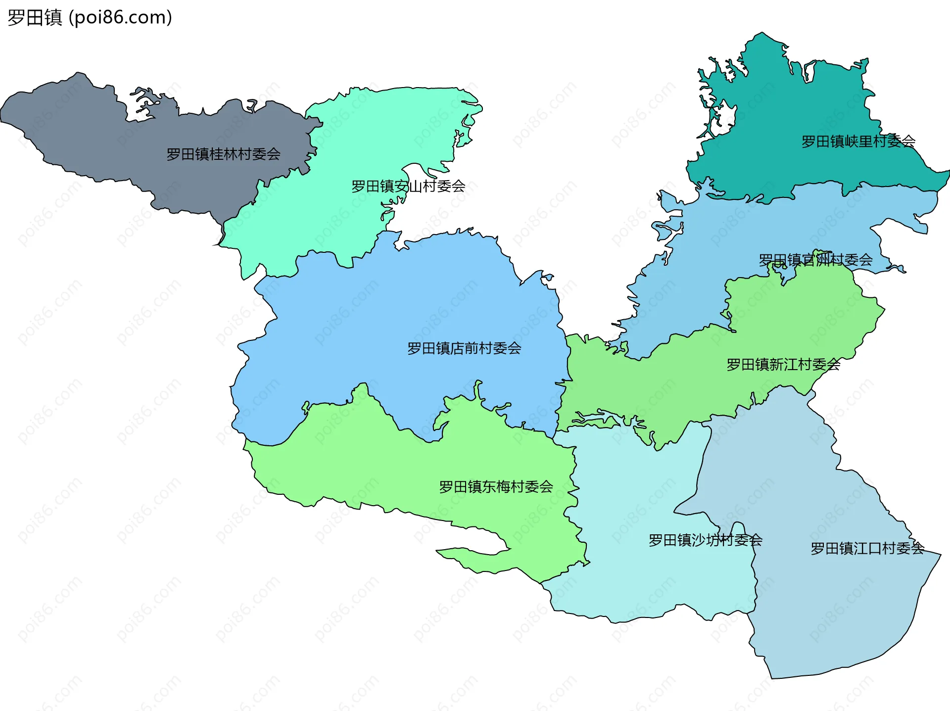 罗田镇边界地图(五级行政区划)