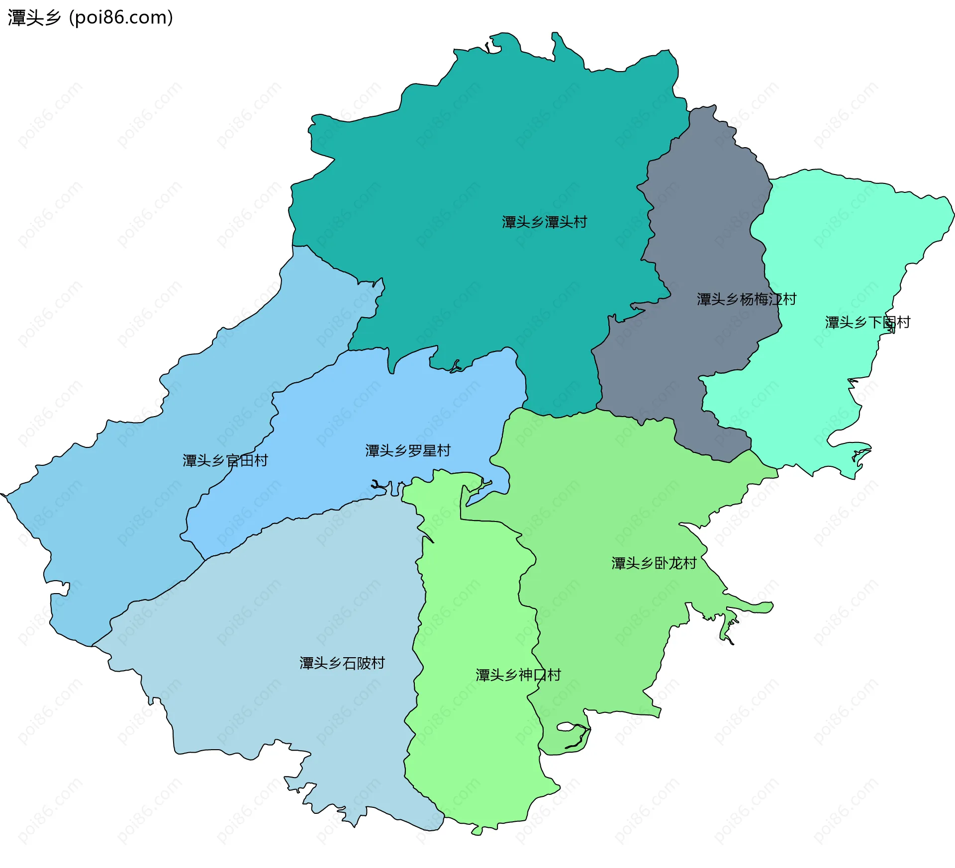 潭头乡边界地图(五级行政区划)