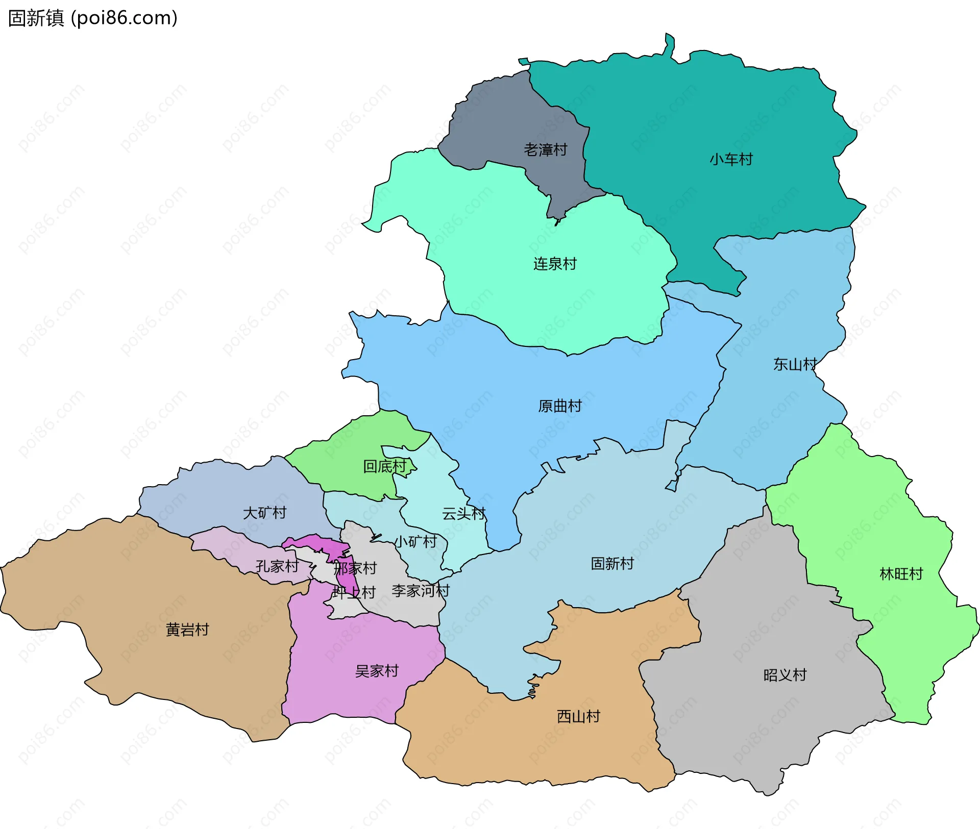 固新镇边界地图(五级行政区划)
