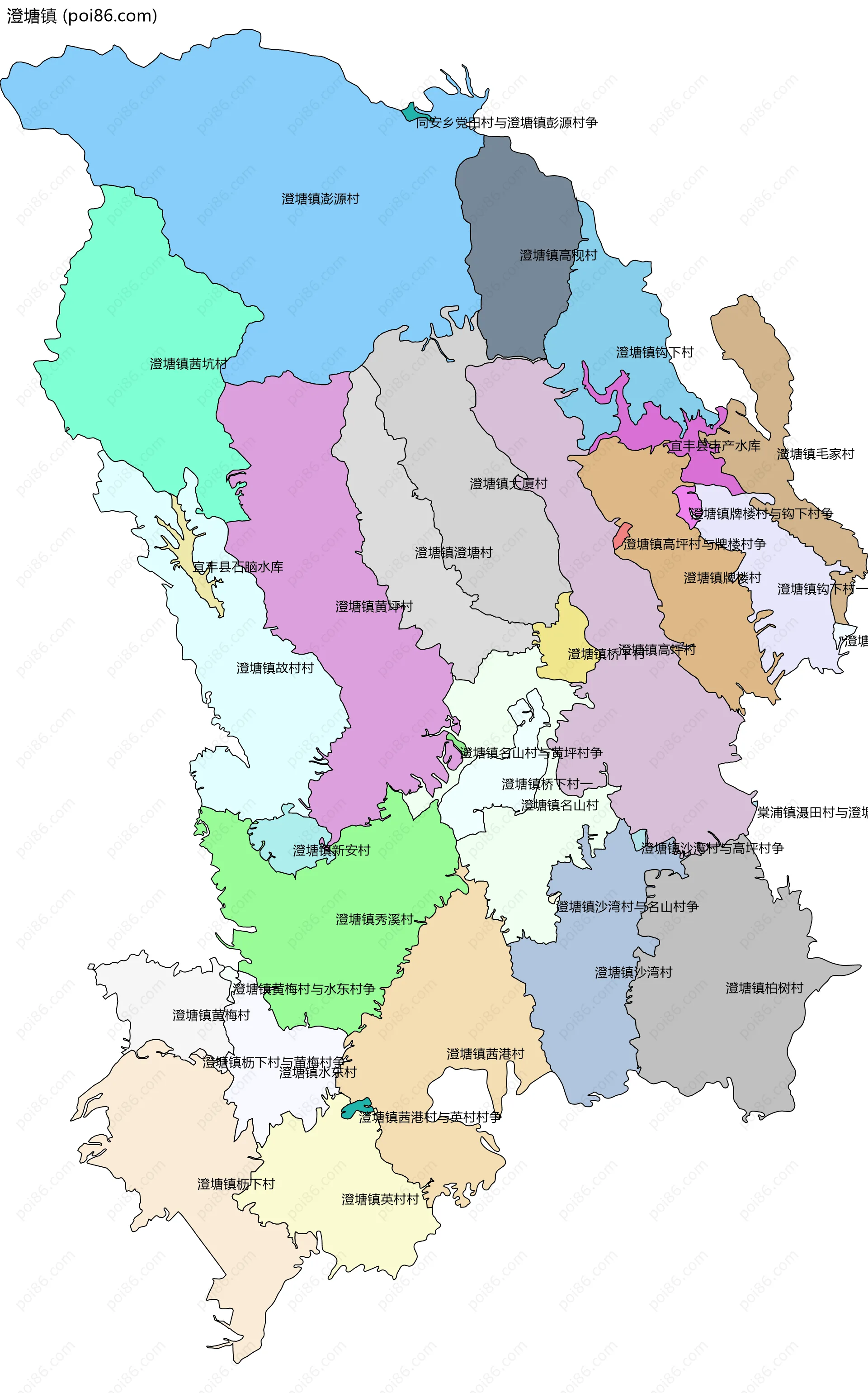 澄塘镇边界地图(五级行政区划)