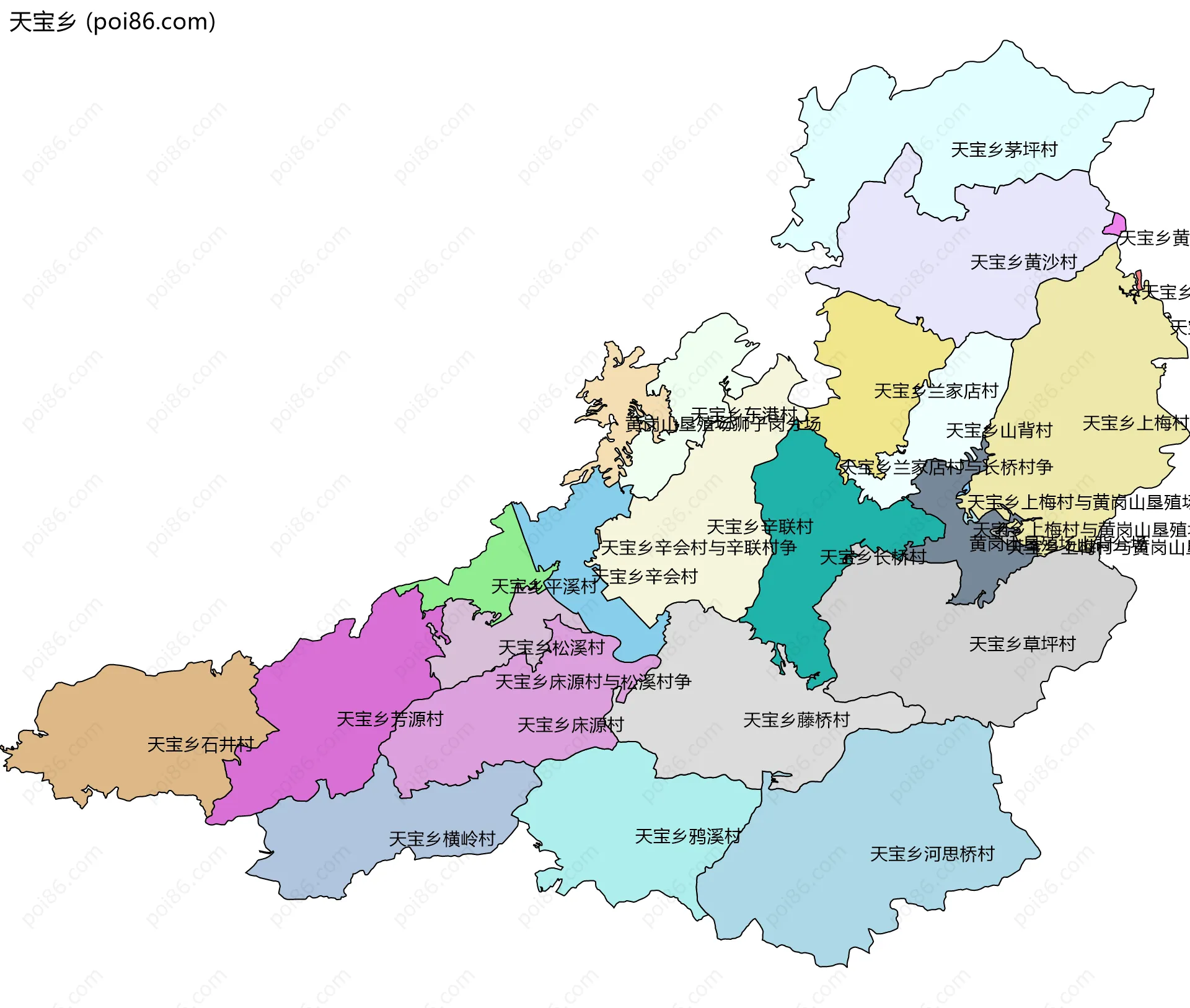 天宝乡边界地图(五级行政区划)