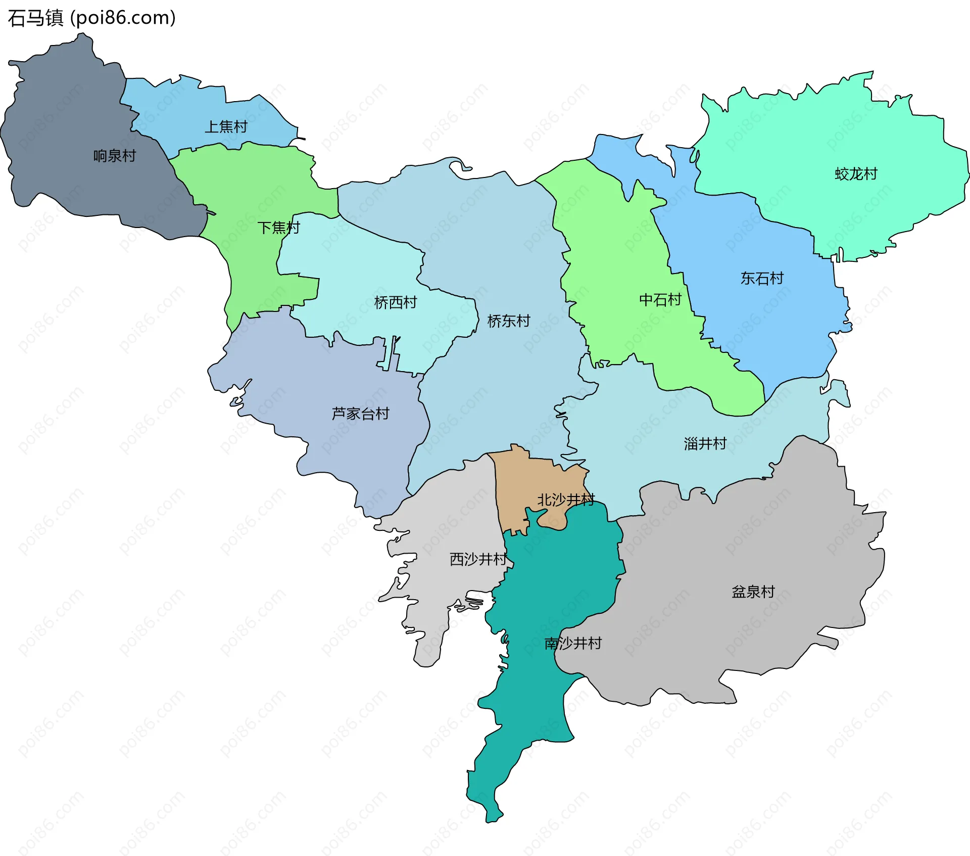 石马镇边界地图(五级行政区划)