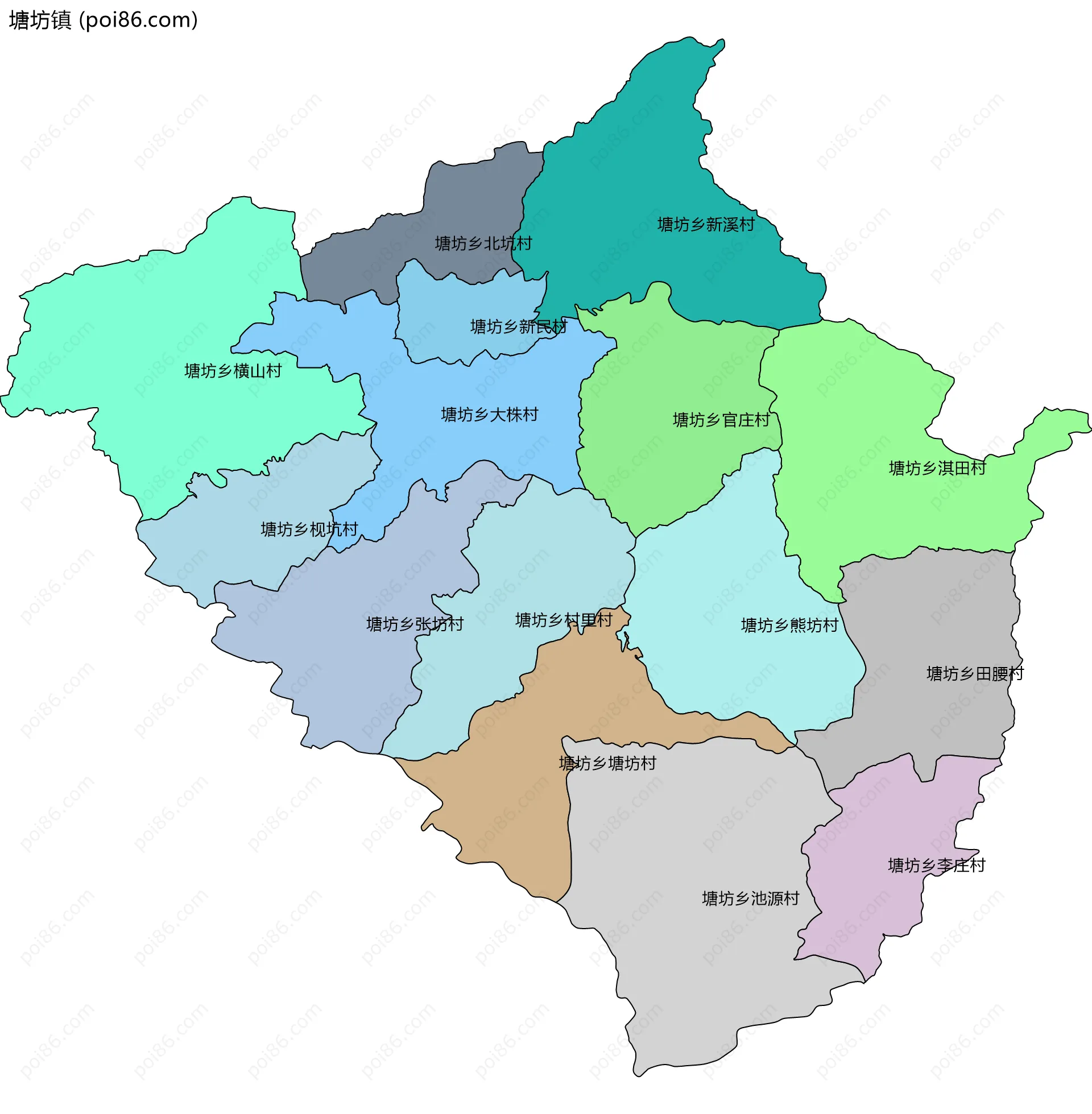 塘坊镇边界地图(五级行政区划)