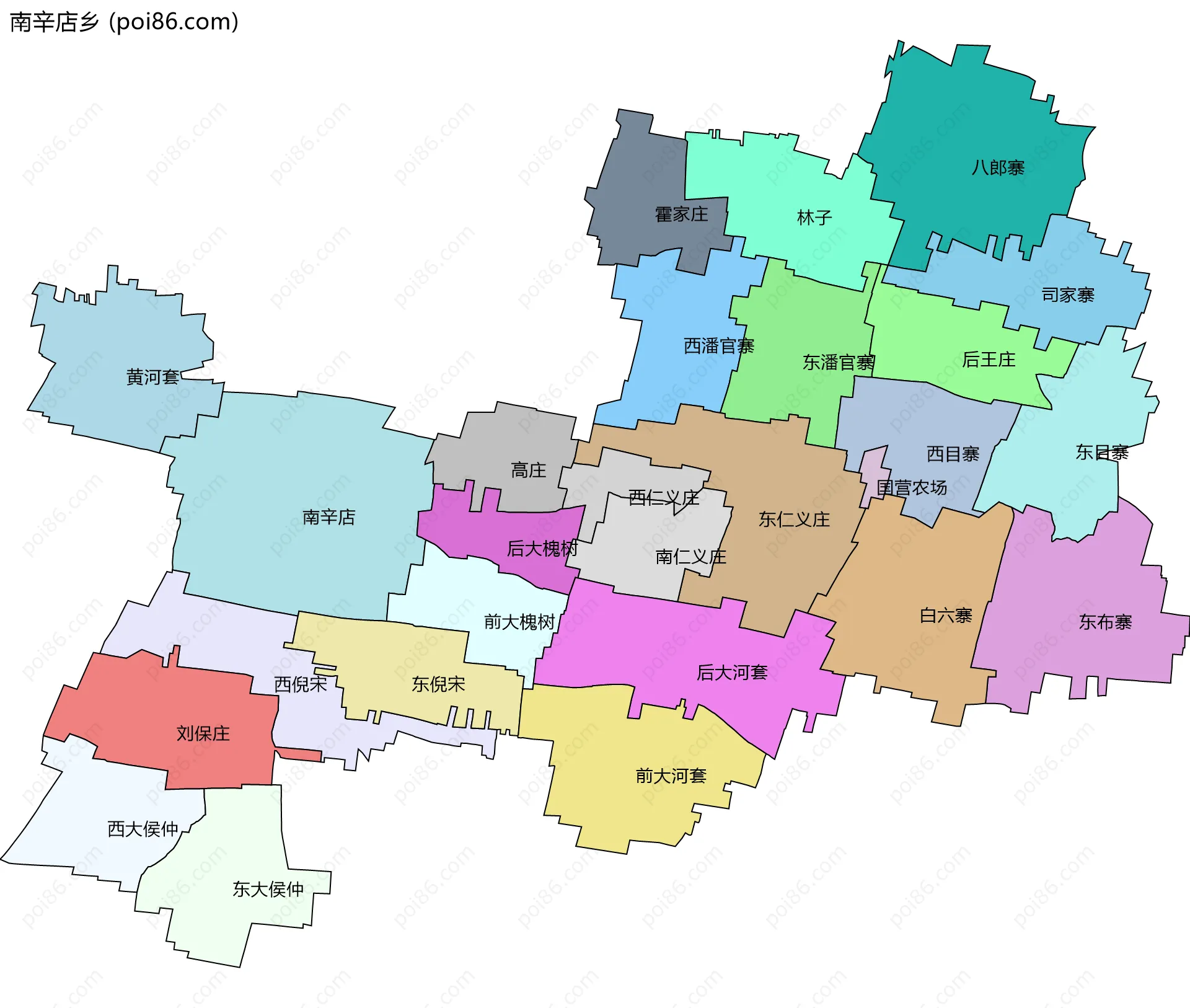 南辛店乡边界地图(五级行政区划)