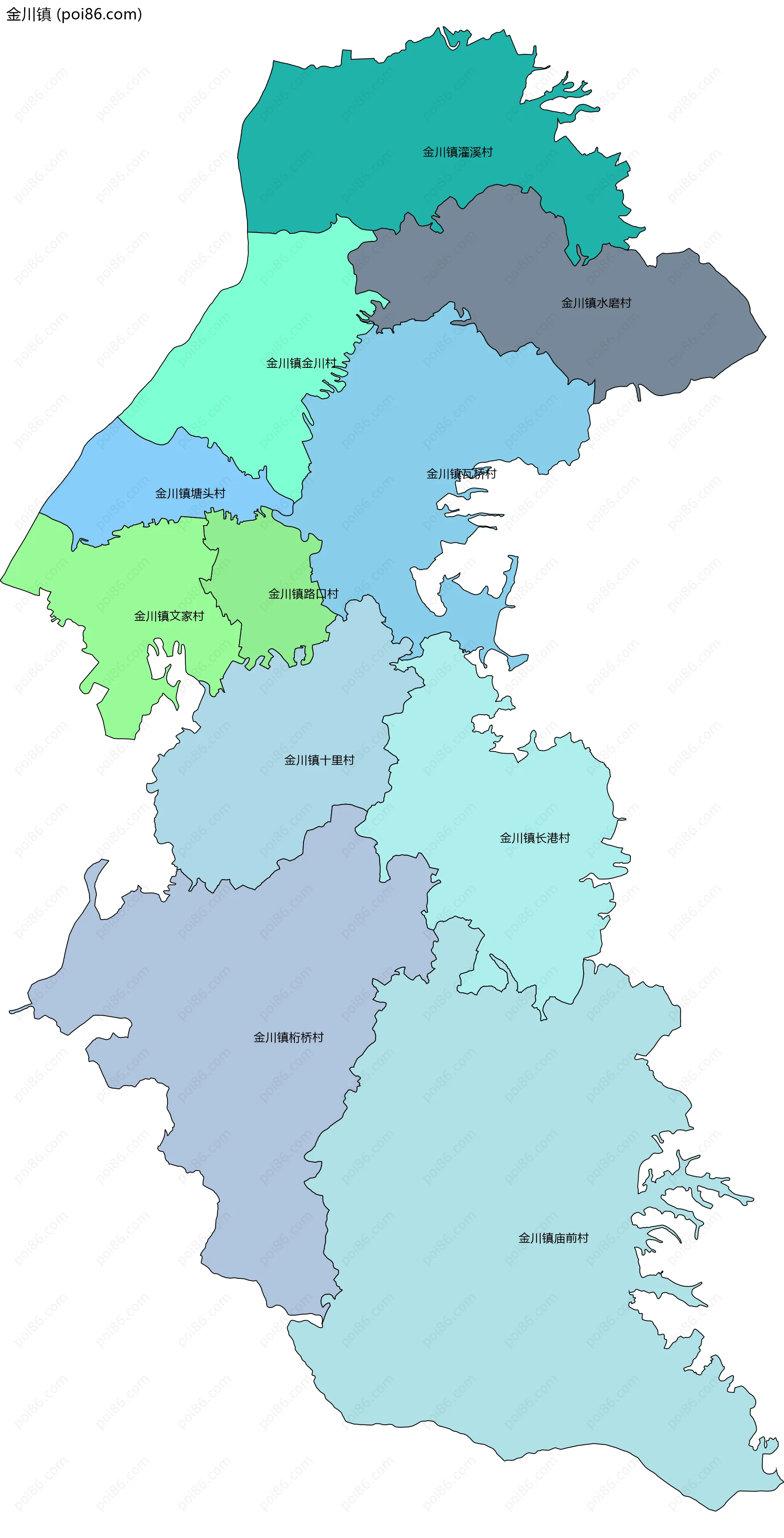 金川镇边界地图(五级行政区划)