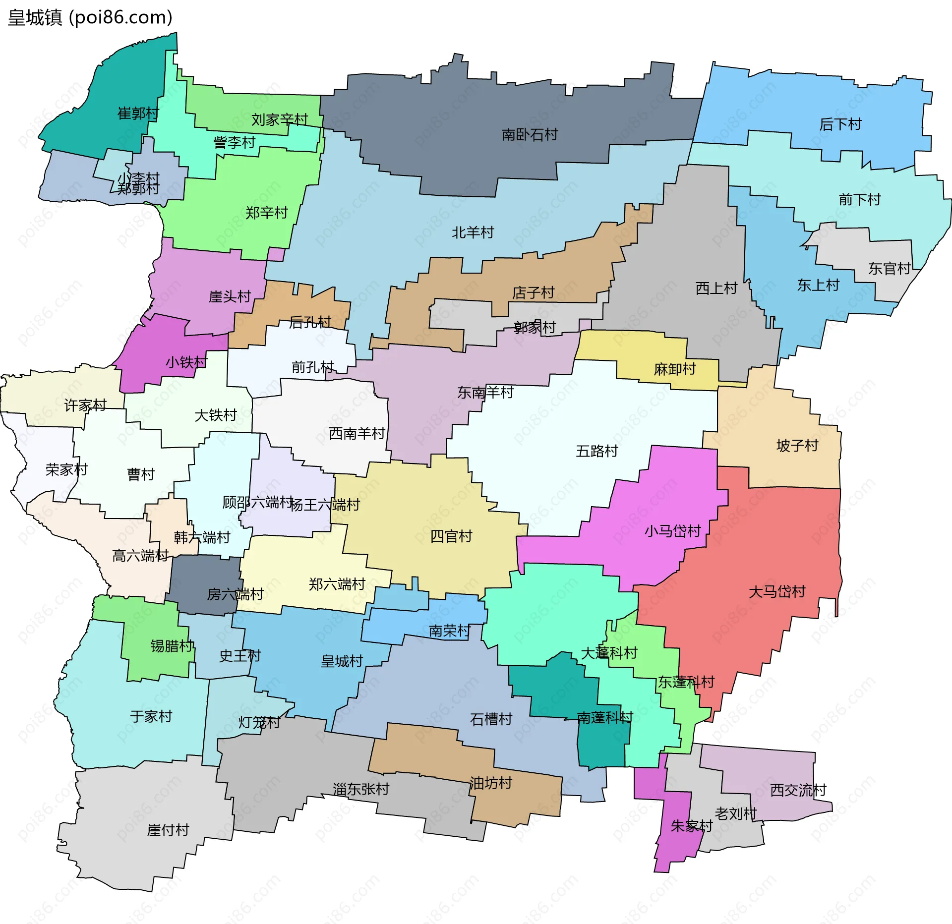 皇城镇边界地图(五级行政区划)