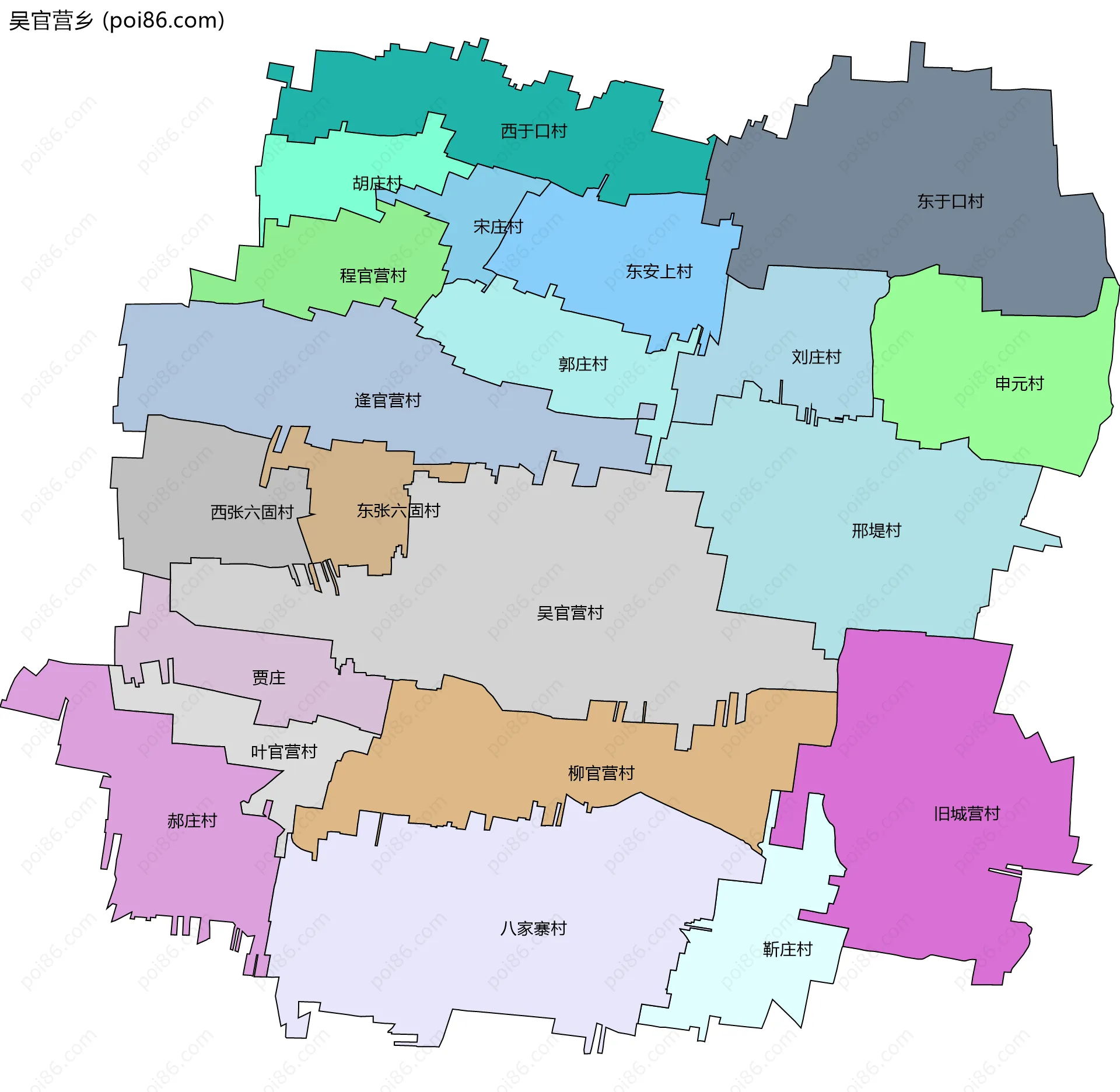 吴官营乡边界地图(五级行政区划)