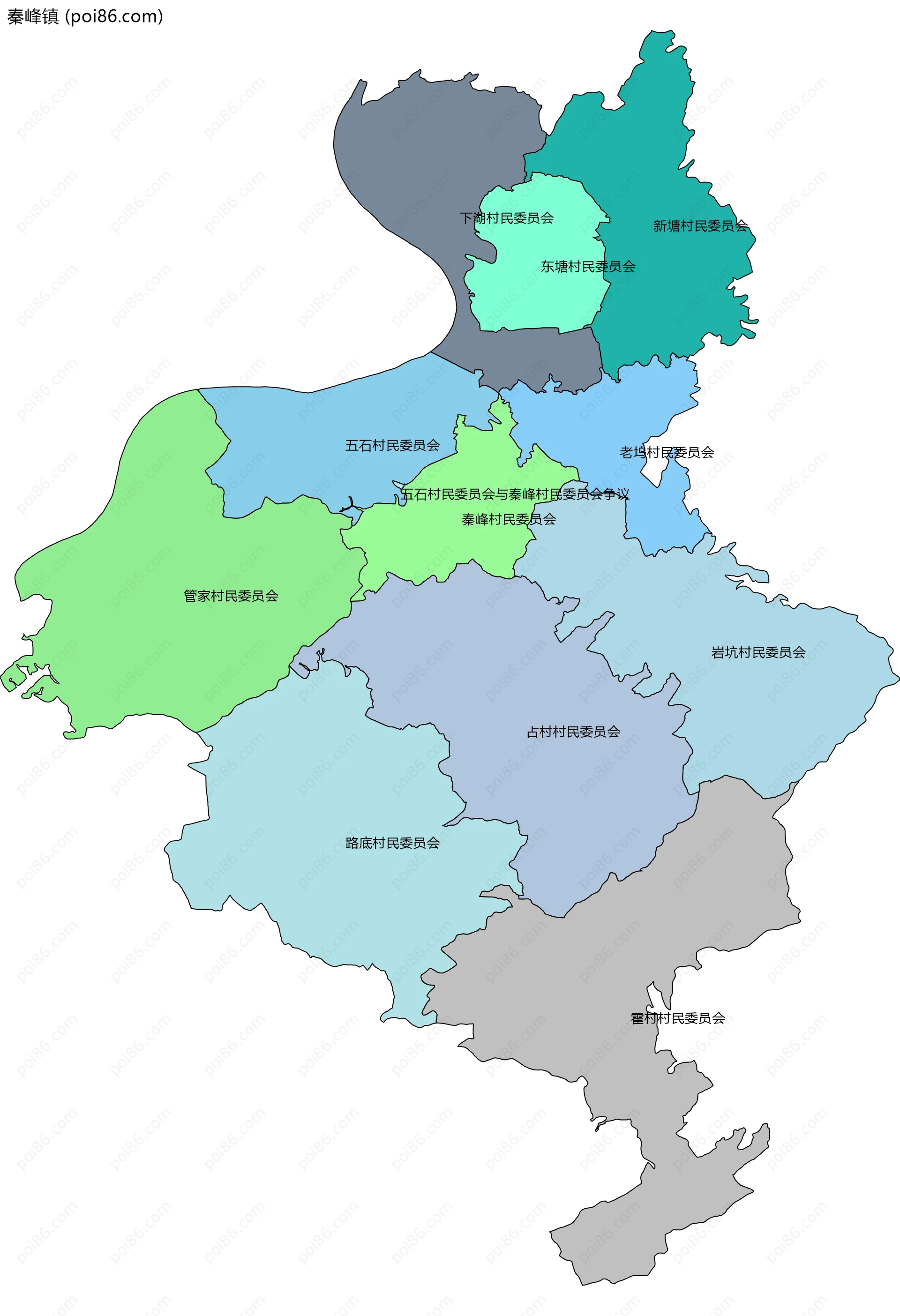 秦峰镇边界地图(五级行政区划)