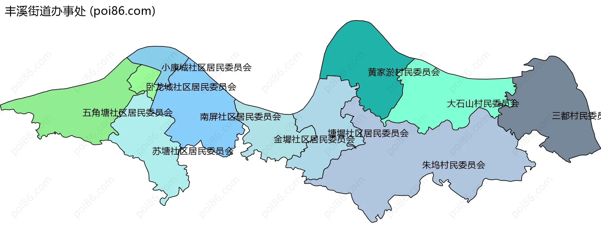 丰溪街道办事处边界地图(五级行政区划)