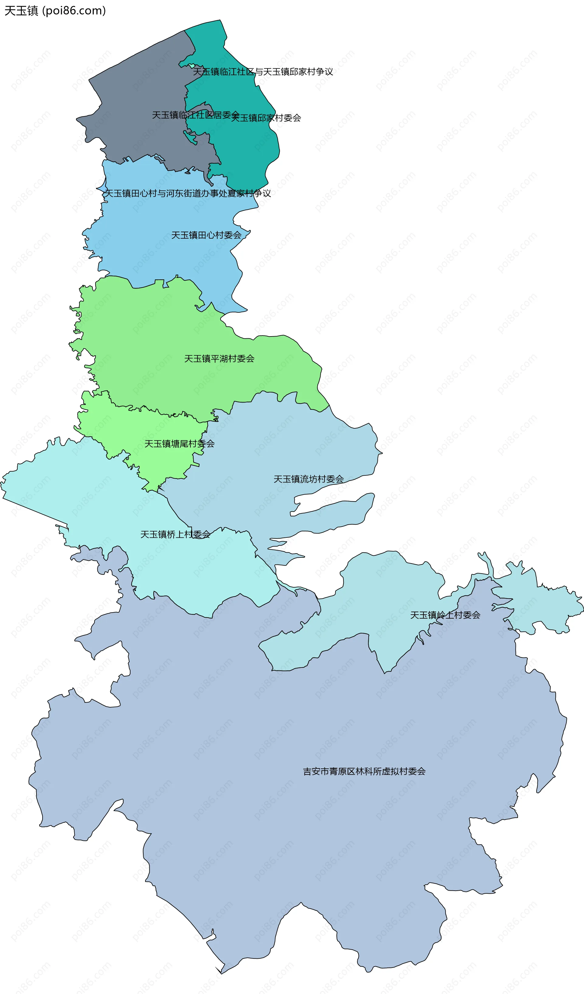 天玉镇边界地图(五级行政区划)