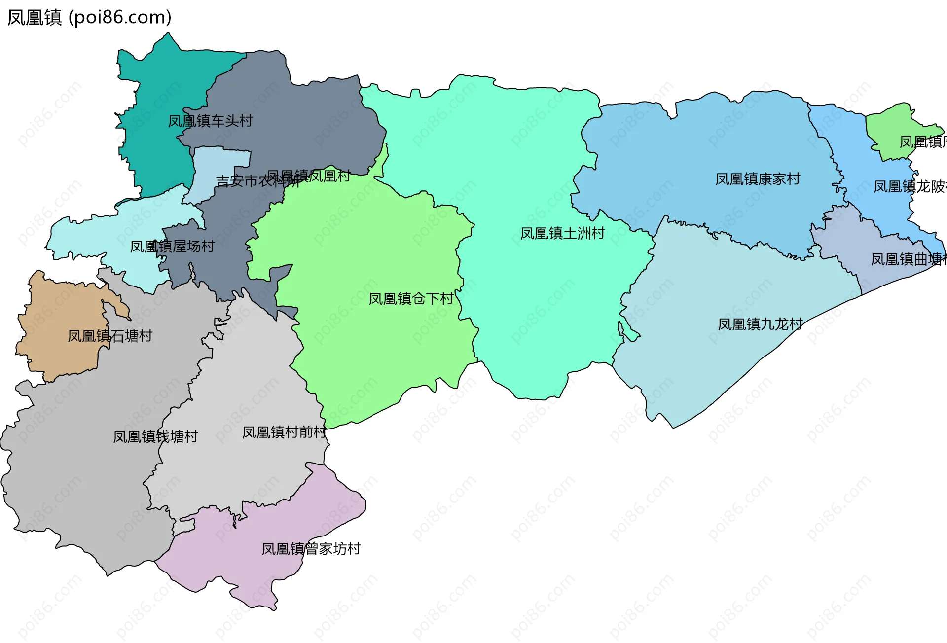 凤凰镇边界地图(五级行政区划)