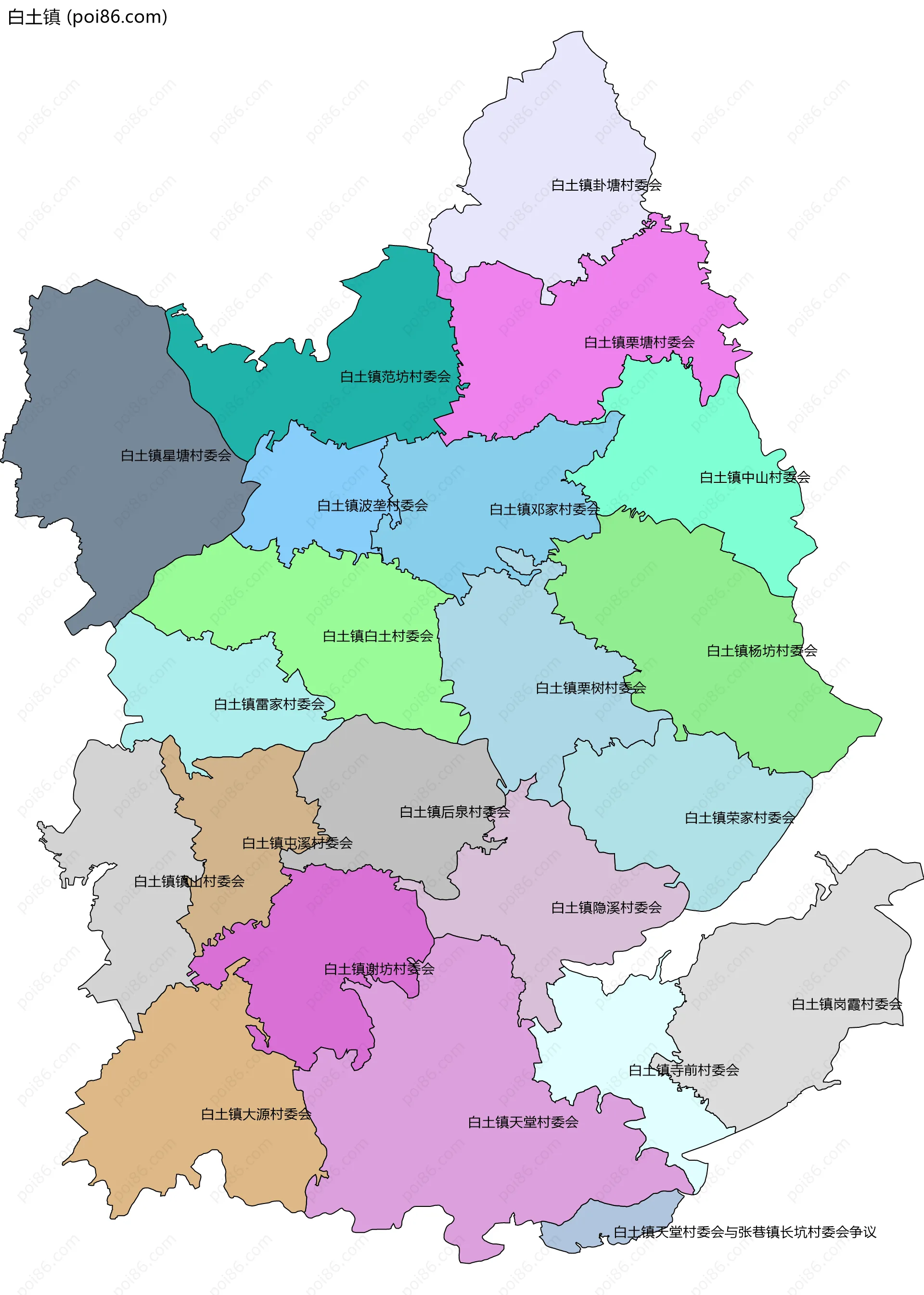 白土镇边界地图(五级行政区划)