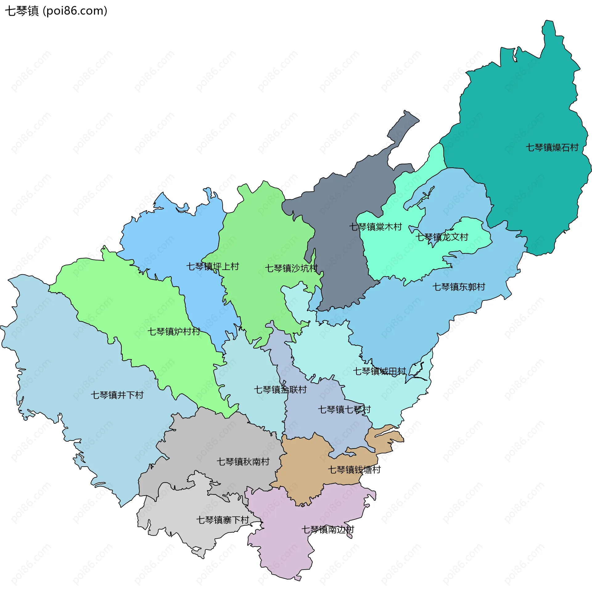 七琴镇边界地图(五级行政区划)