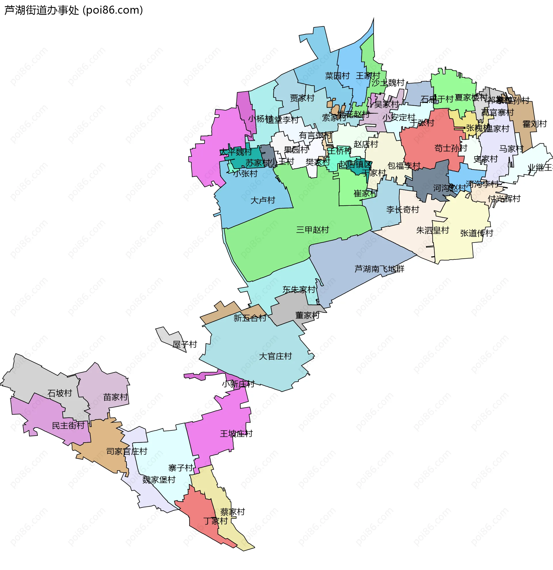 芦湖街道办事处边界地图(五级行政区划)