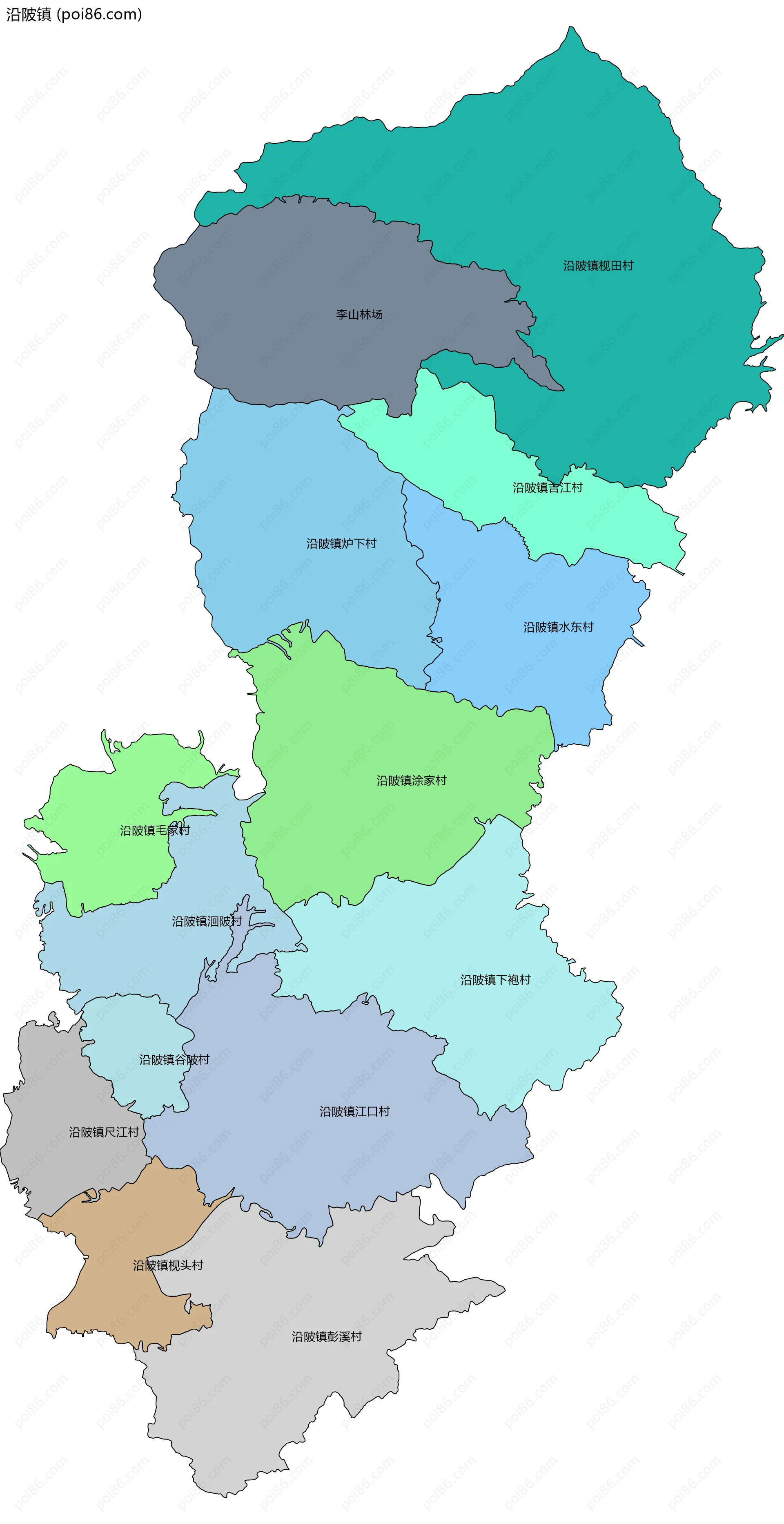 沿陂镇边界地图(五级行政区划)