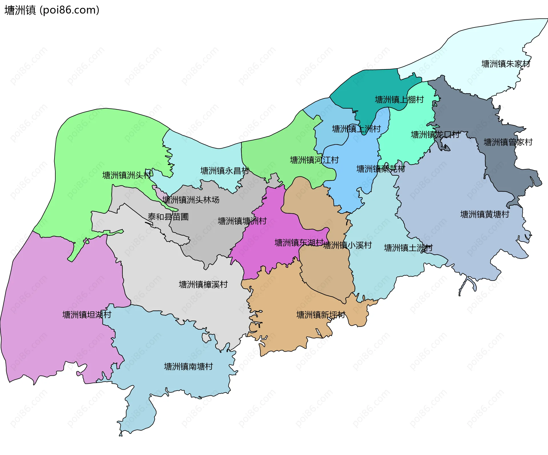 塘洲镇边界地图(五级行政区划)