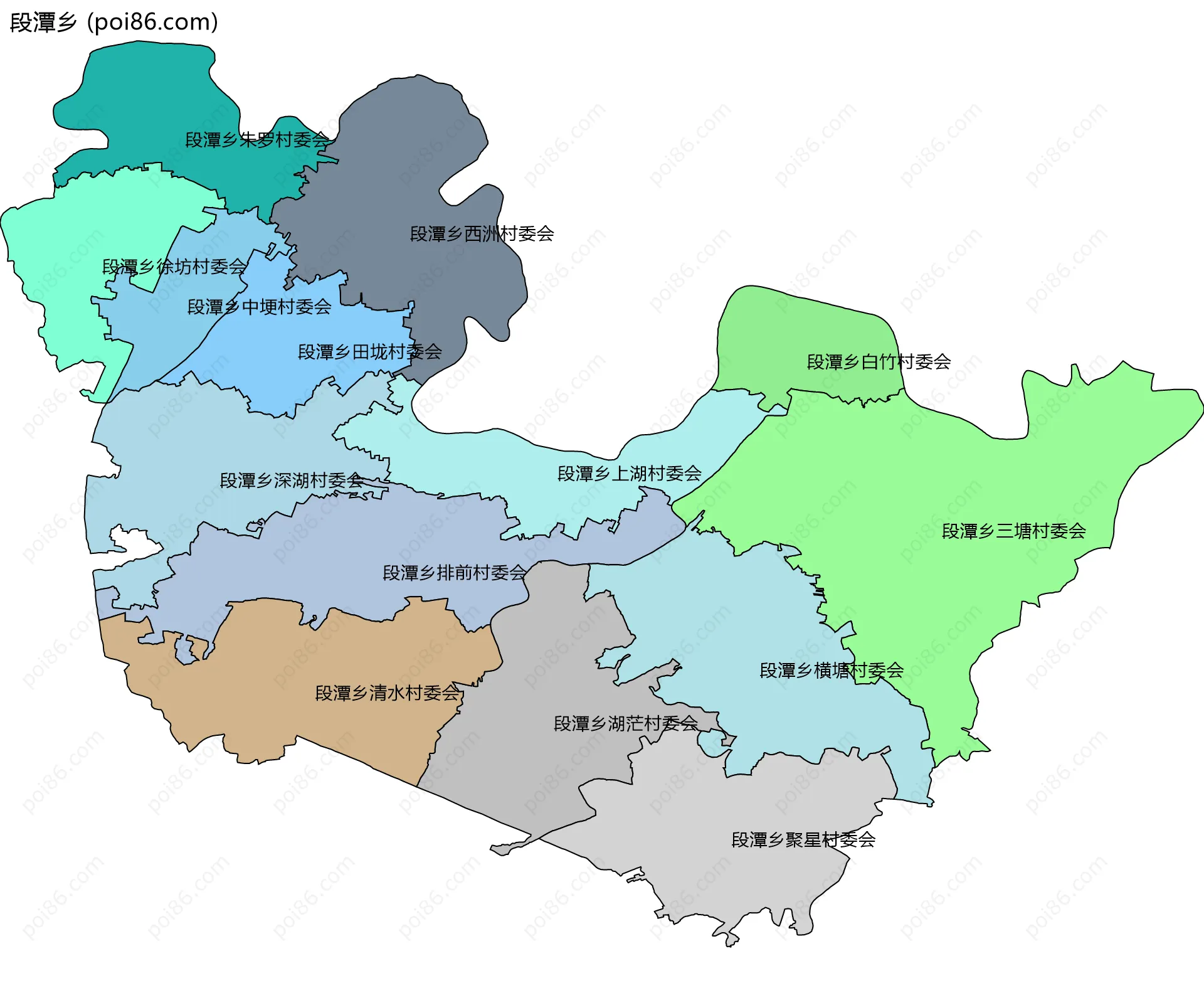 段潭乡边界地图(五级行政区划)