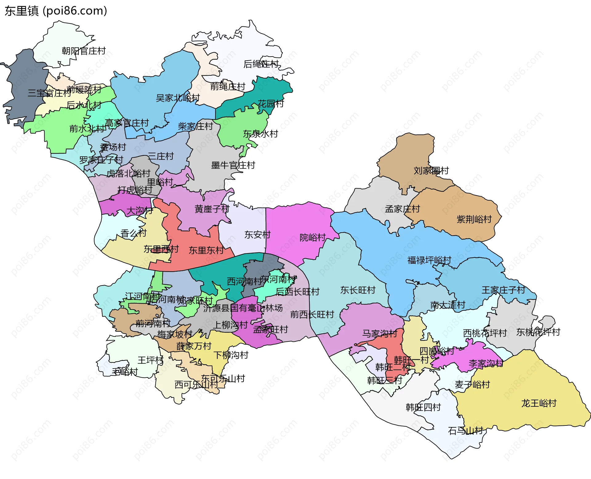 东里镇边界地图(五级行政区划)