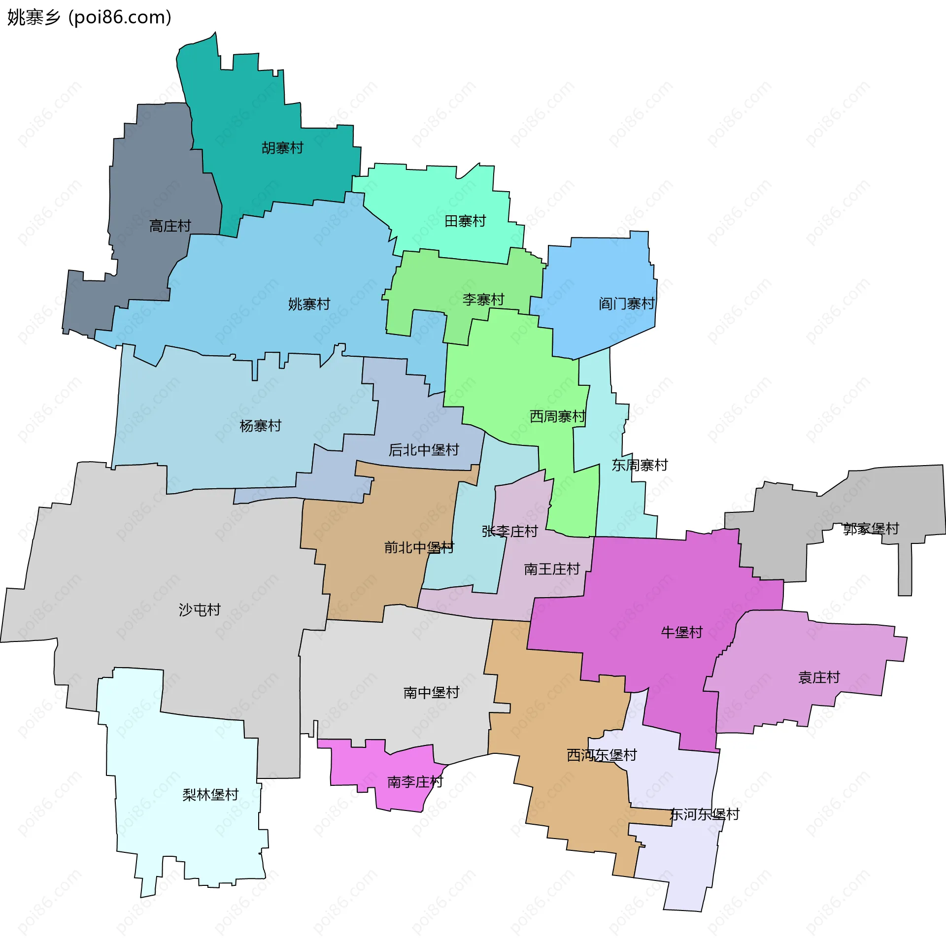 姚寨乡边界地图(五级行政区划)