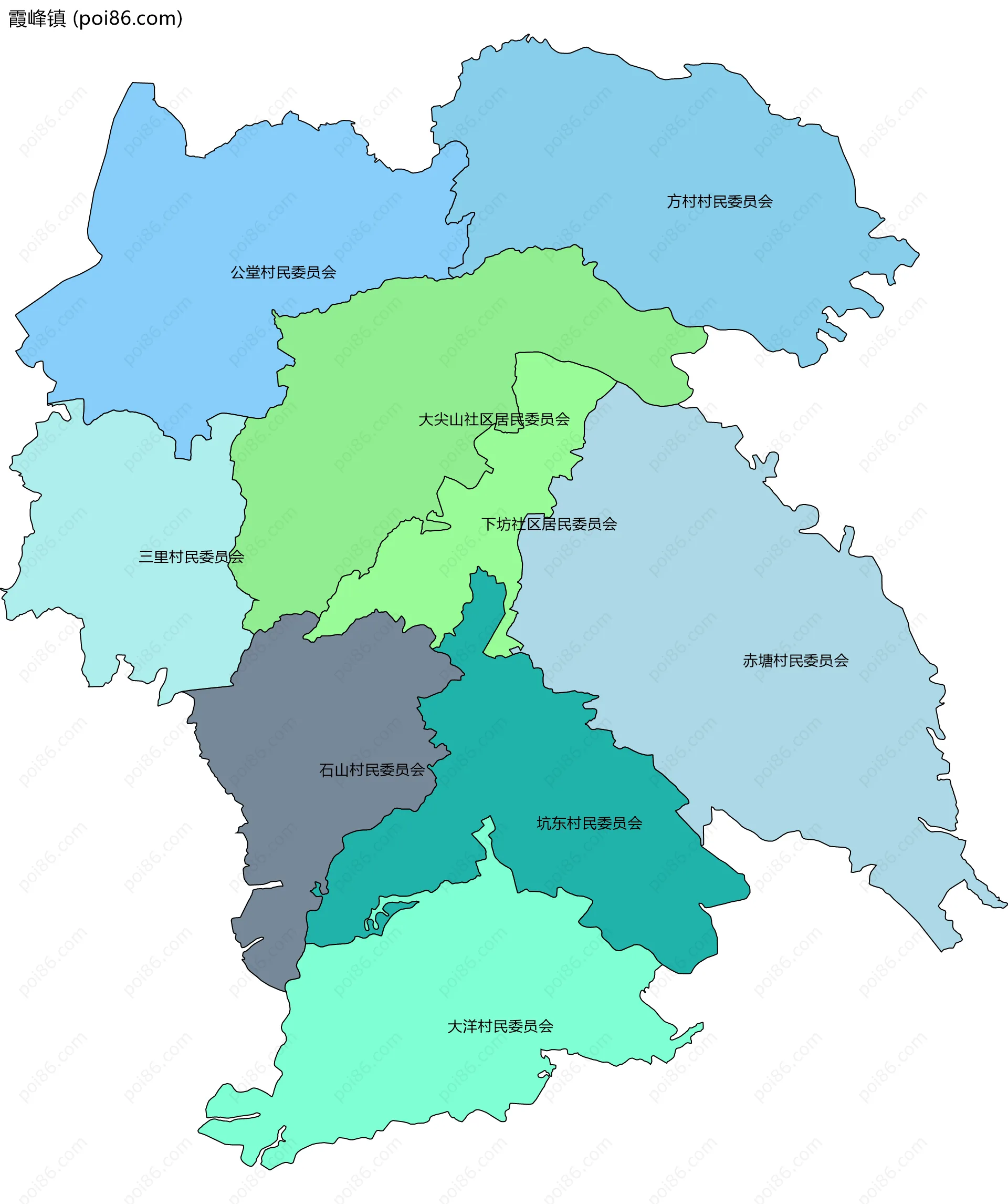 霞峰镇边界地图(五级行政区划)