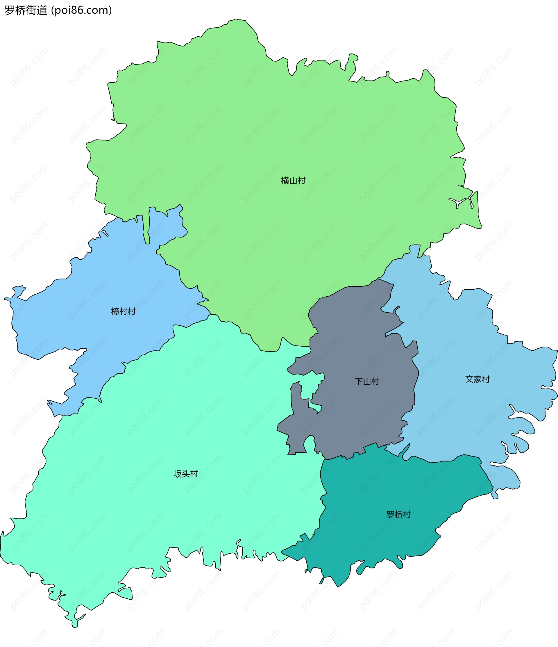 罗桥街道边界地图(五级行政区划)