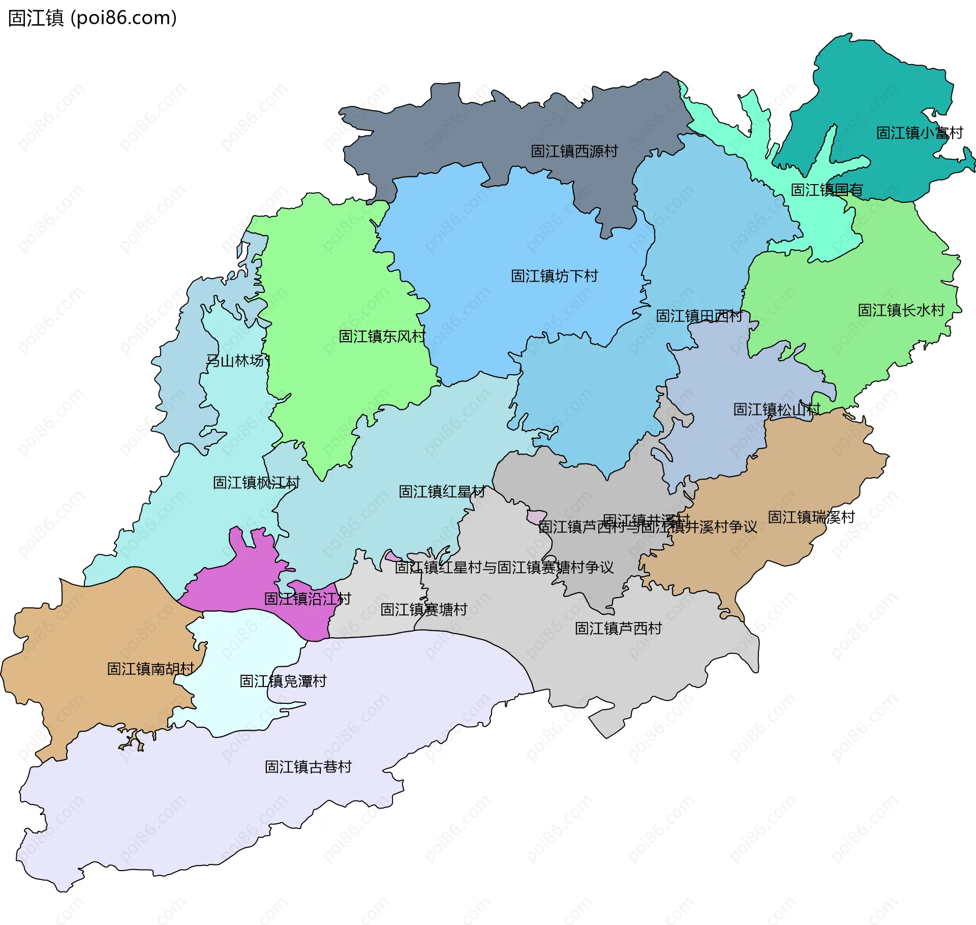 固江镇边界地图(五级行政区划)