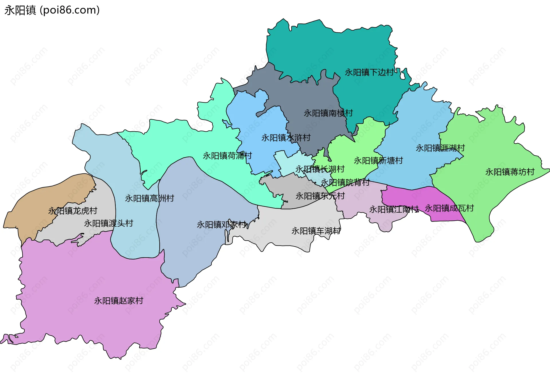 永阳镇边界地图(五级行政区划)
