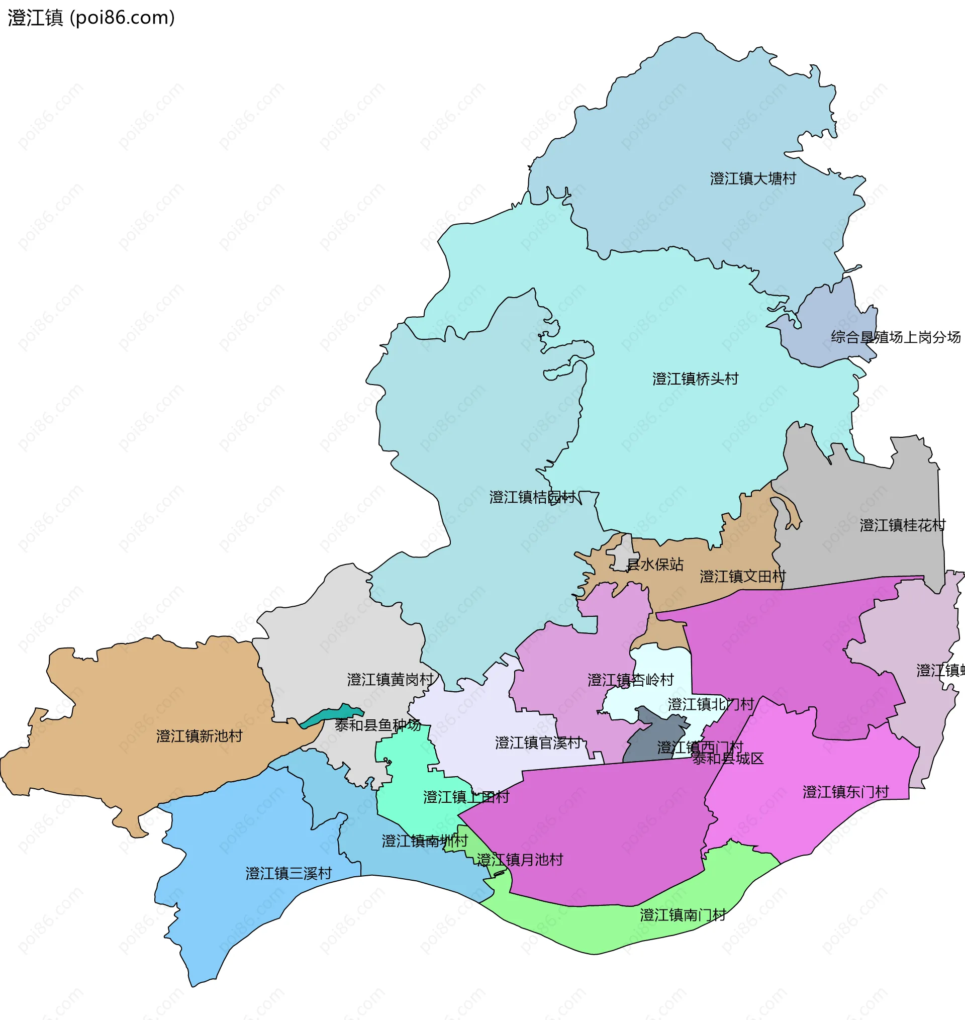 澄江镇边界地图(五级行政区划)