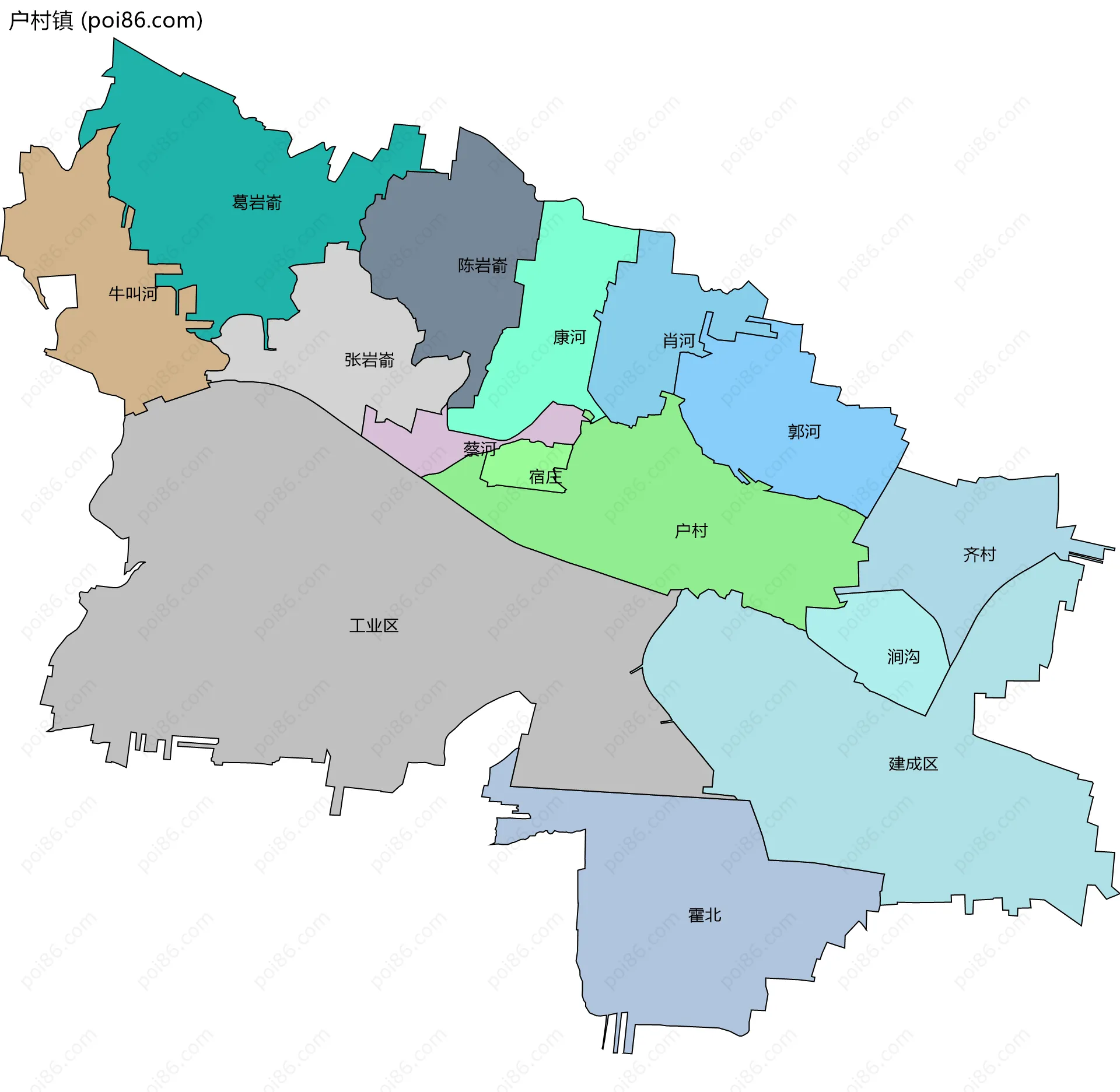 户村镇边界地图(五级行政区划)