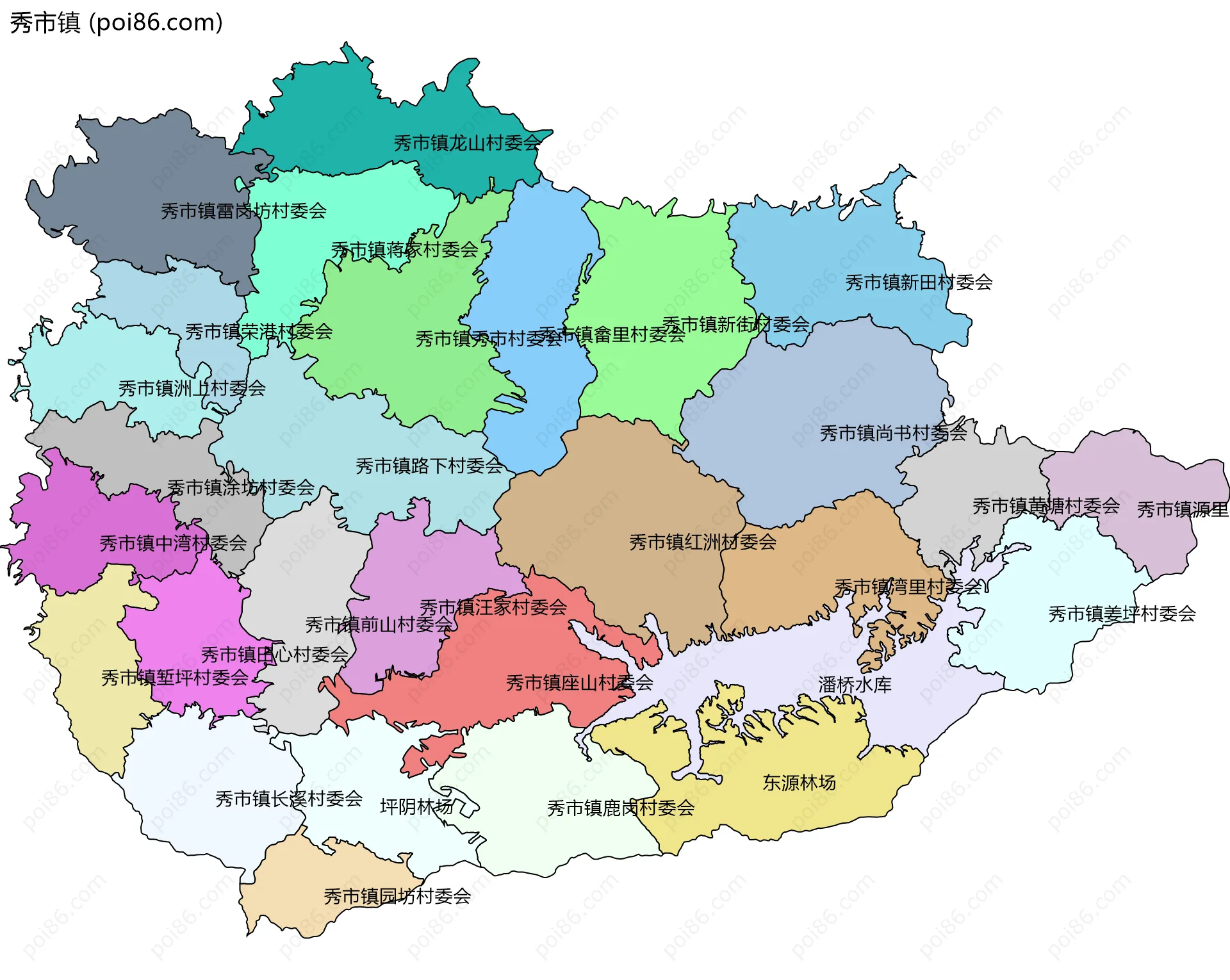 秀市镇边界地图(五级行政区划)