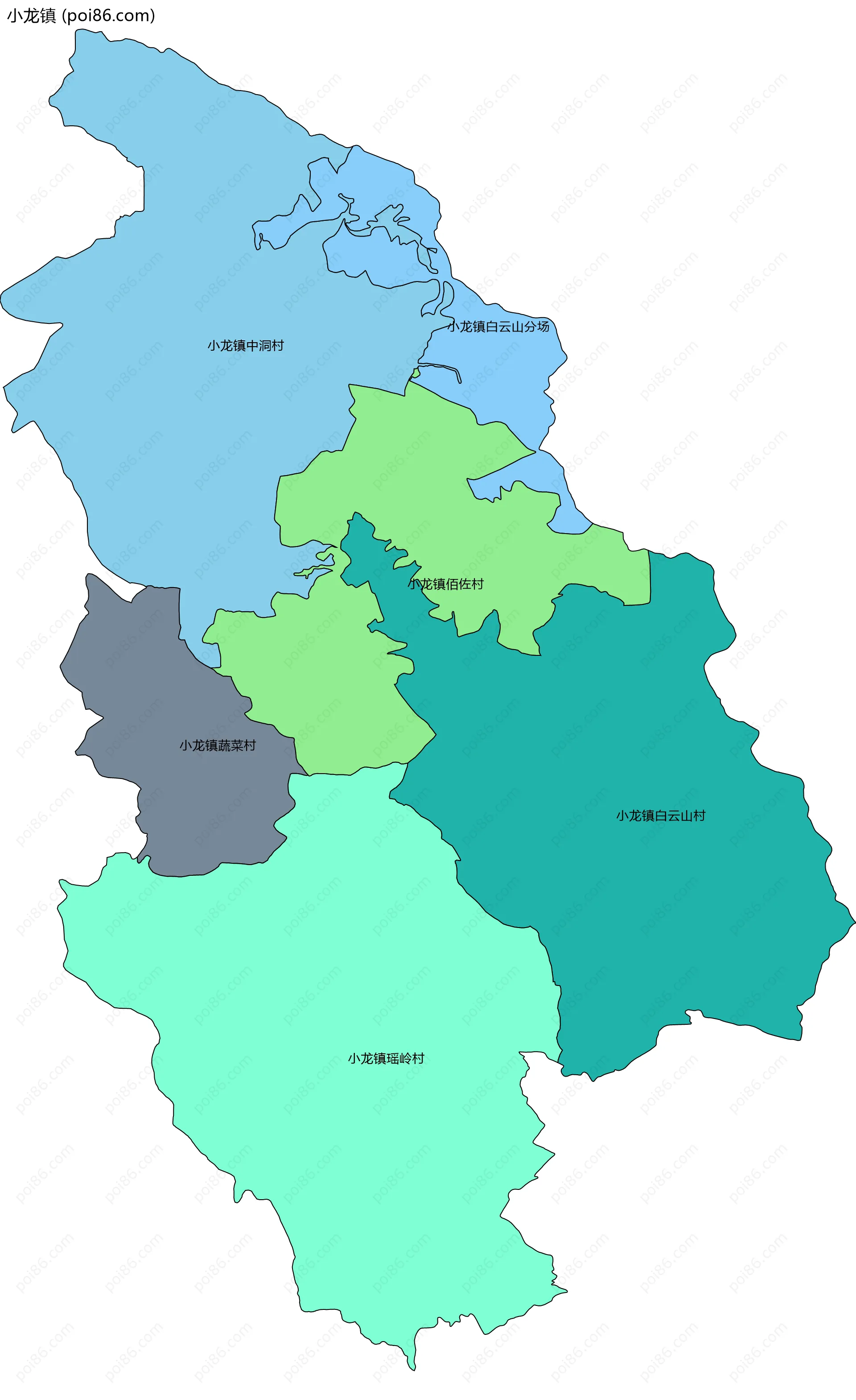 小龙镇边界地图(五级行政区划)