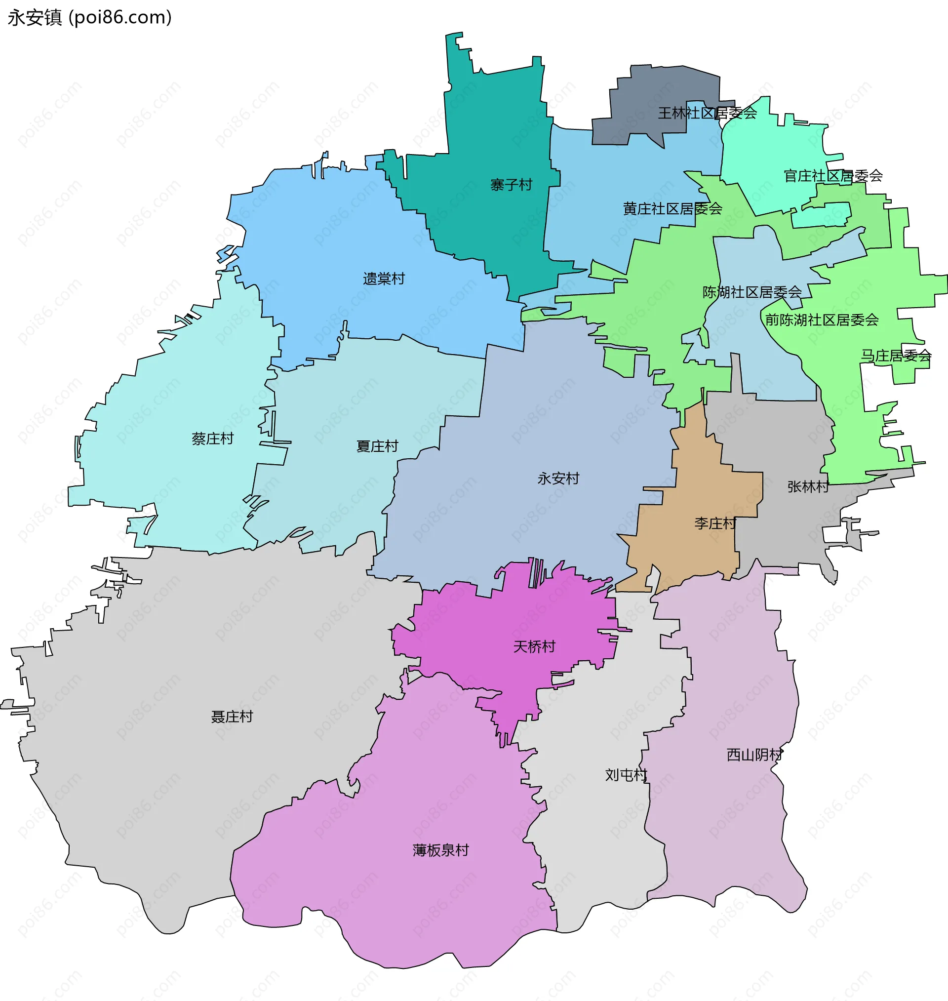 永安镇边界地图(五级行政区划)