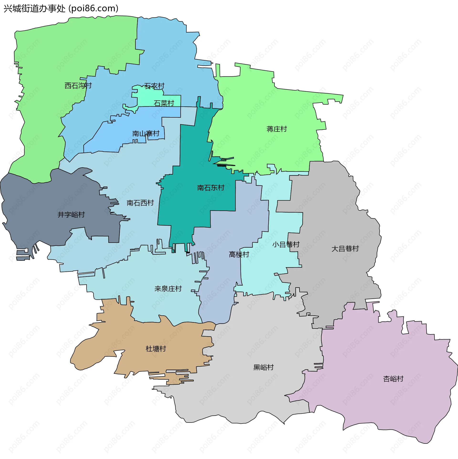 兴城街道办事处边界地图(五级行政区划)