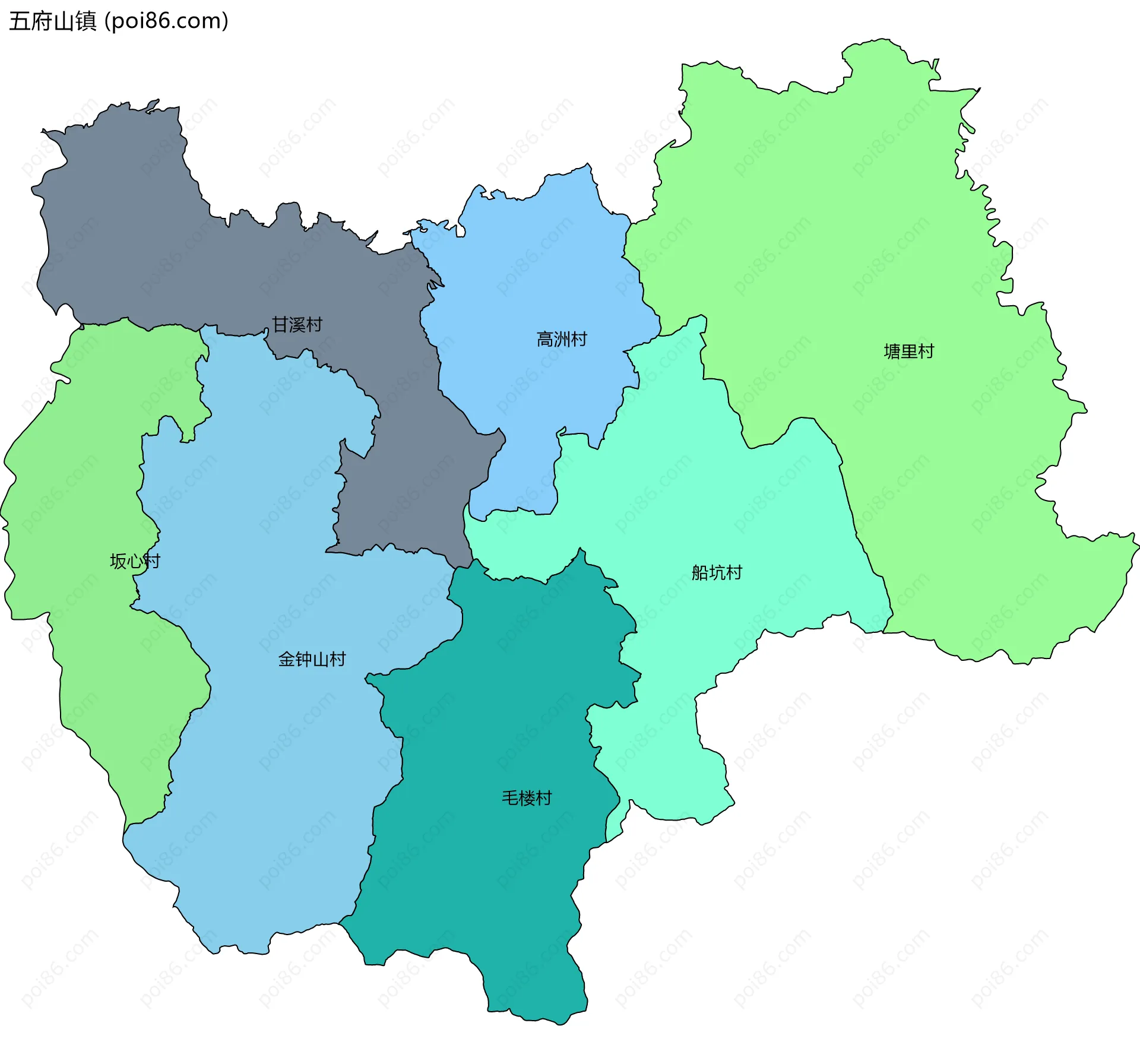 五府山镇边界地图(五级行政区划)