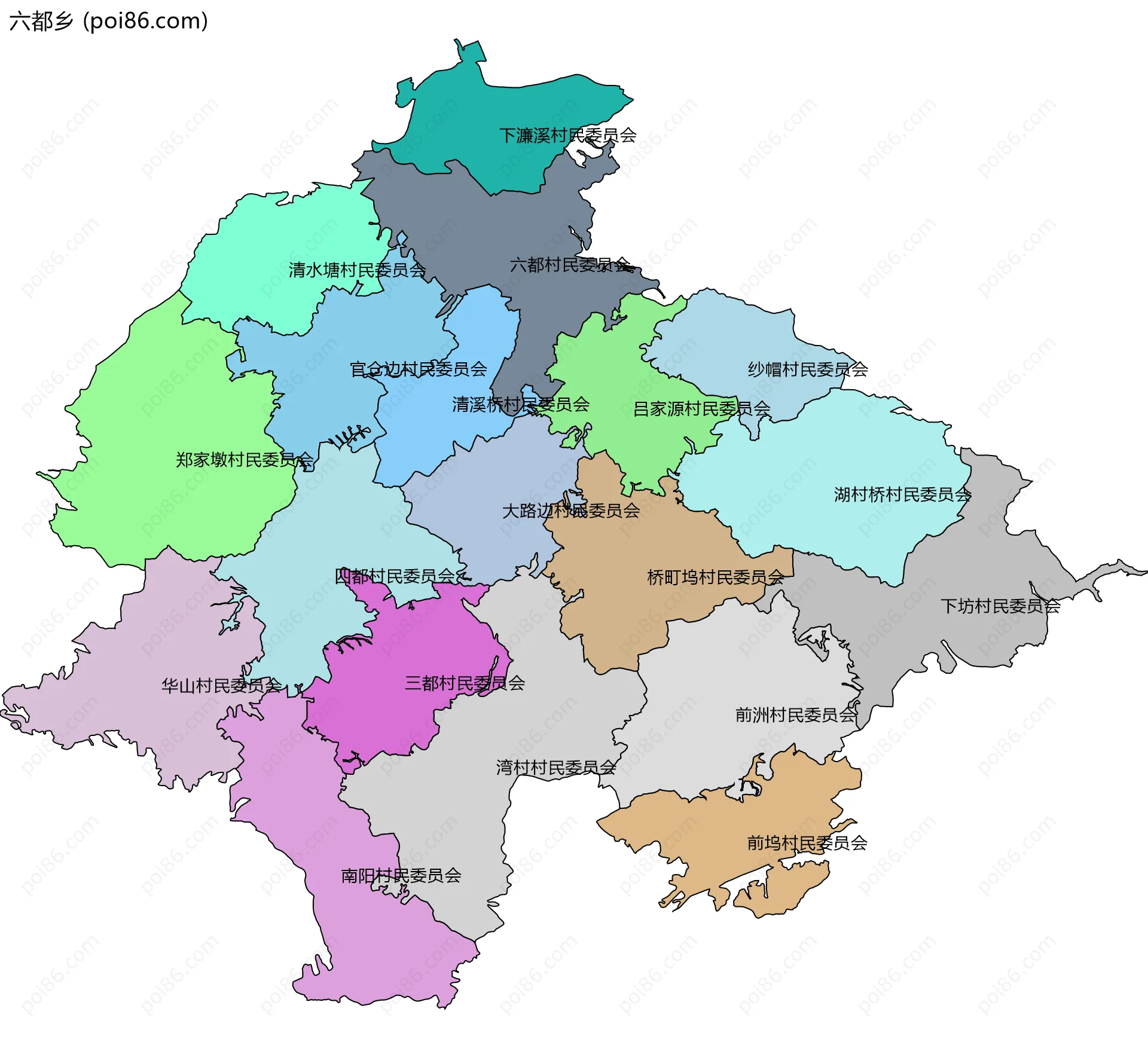 六都乡边界地图(五级行政区划)
