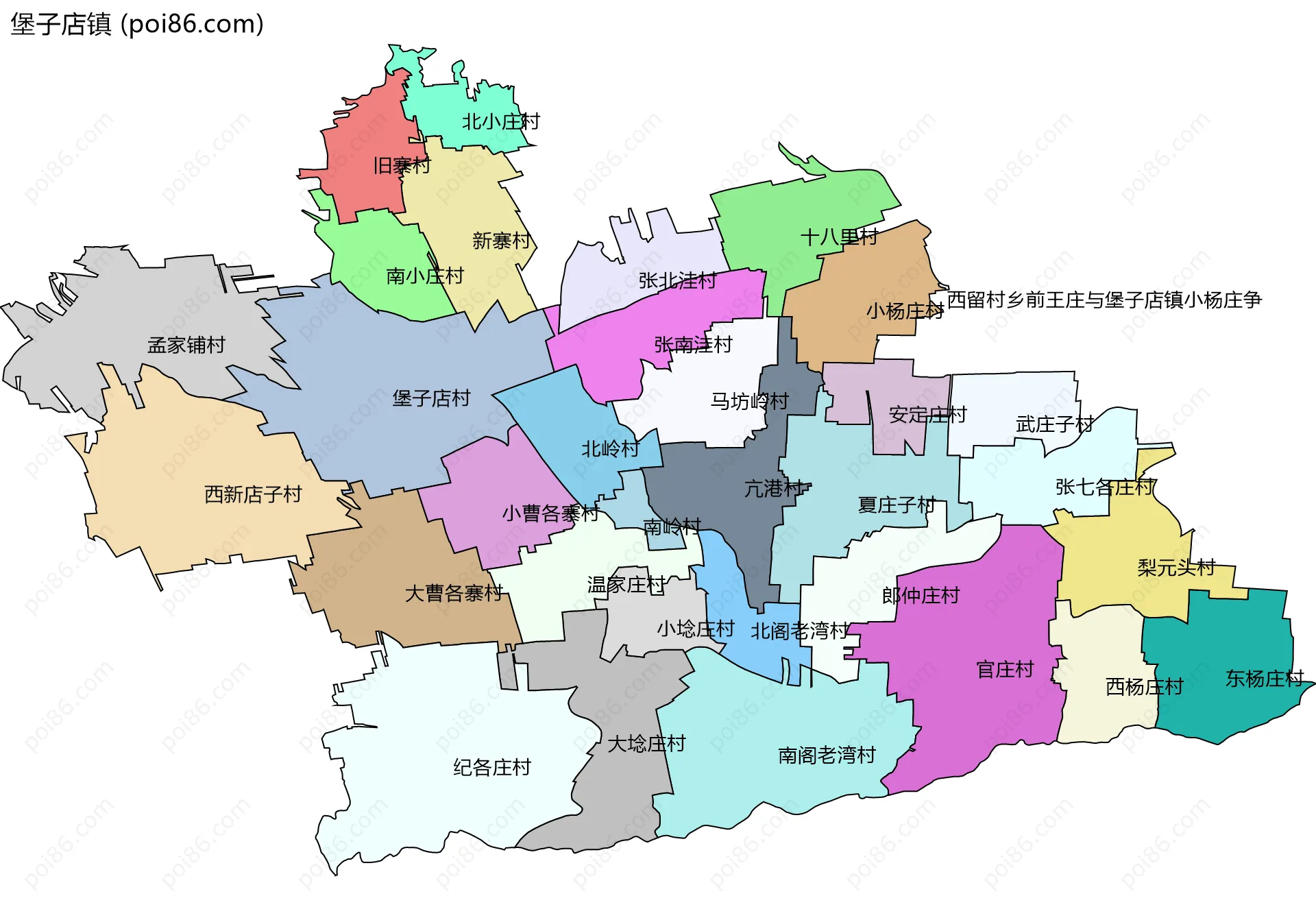 堡子店镇边界地图(五级行政区划)