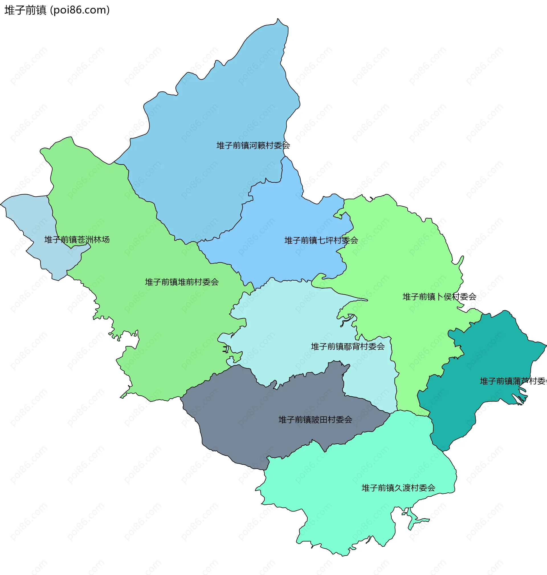 堆子前镇边界地图(五级行政区划)