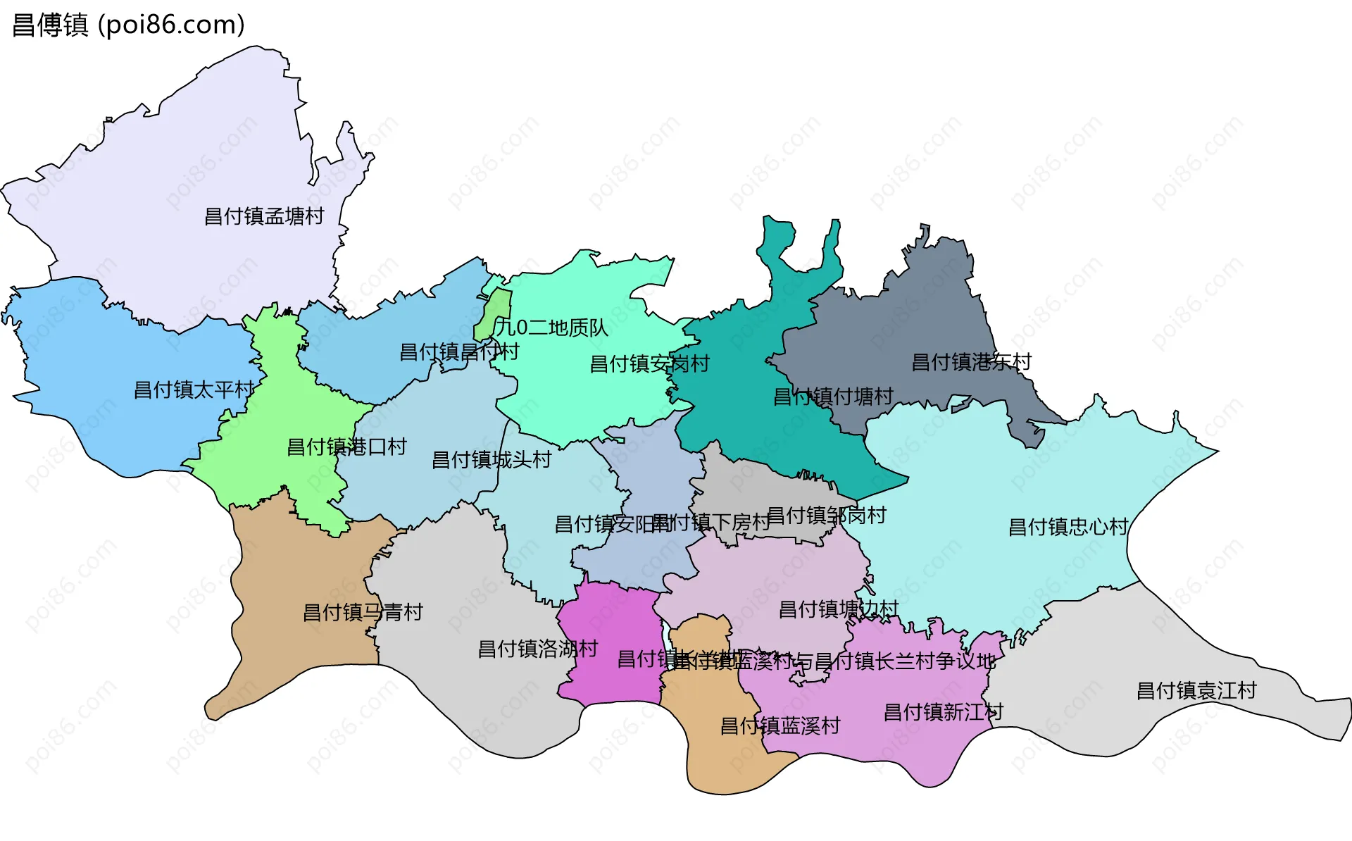 昌傅镇边界地图(五级行政区划)