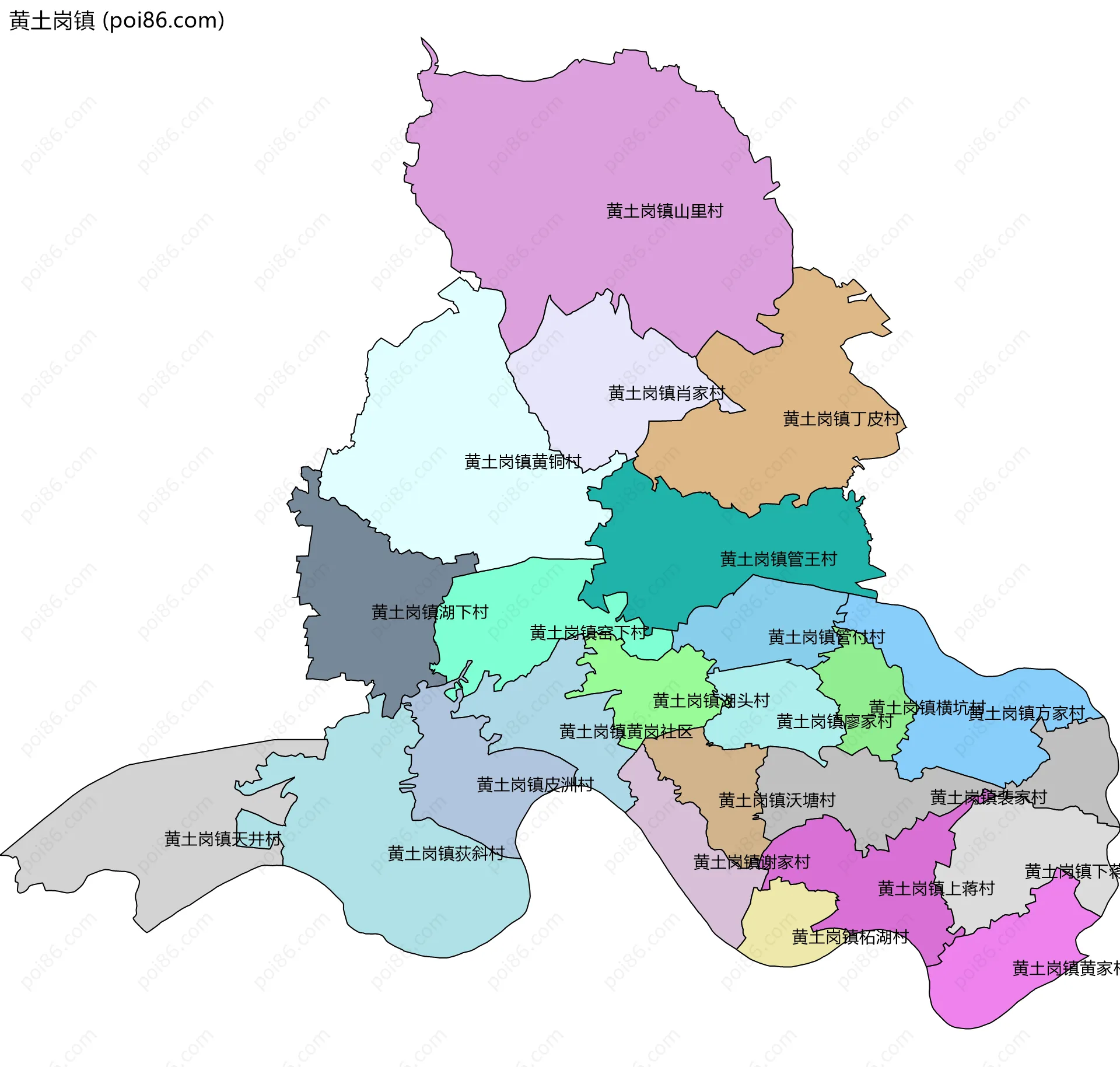 黄土岗镇边界地图(五级行政区划)