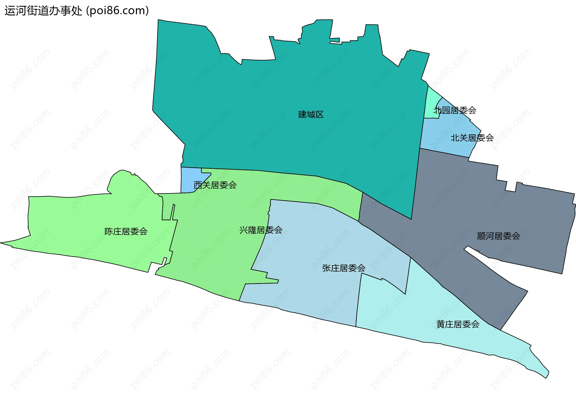 运河街道办事处边界地图(五级行政区划)