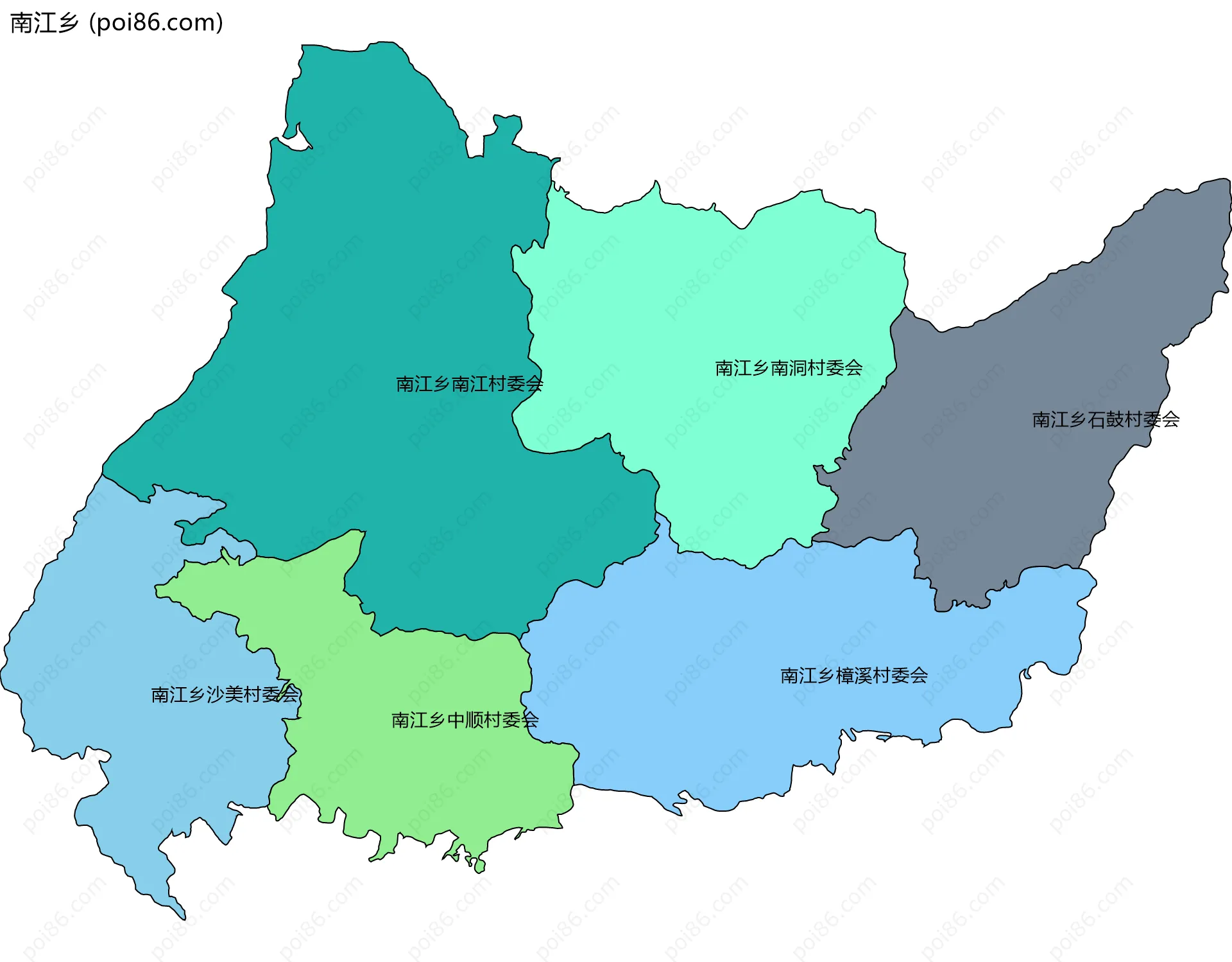 南江乡边界地图(五级行政区划)
