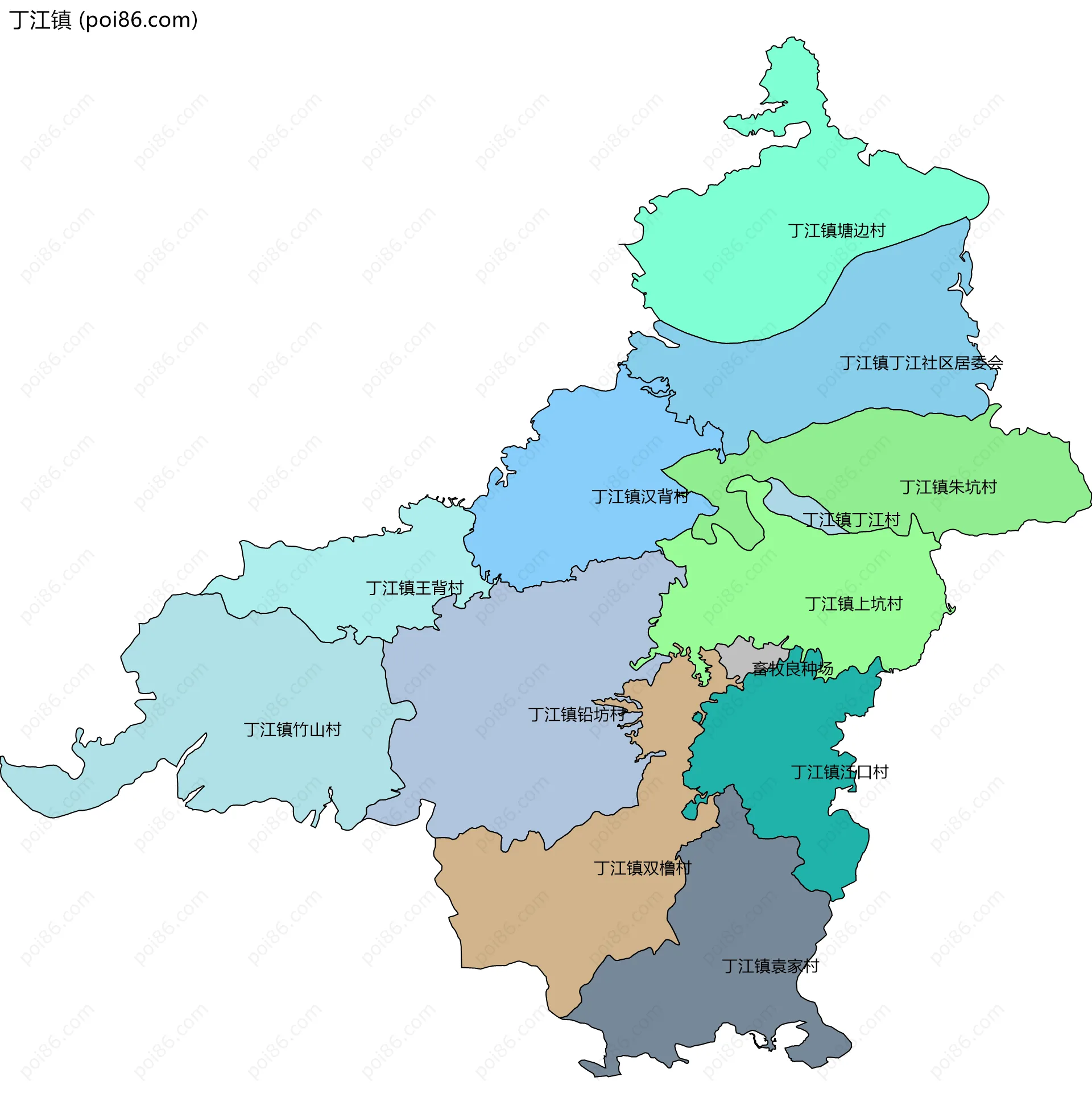 丁江镇边界地图(五级行政区划)