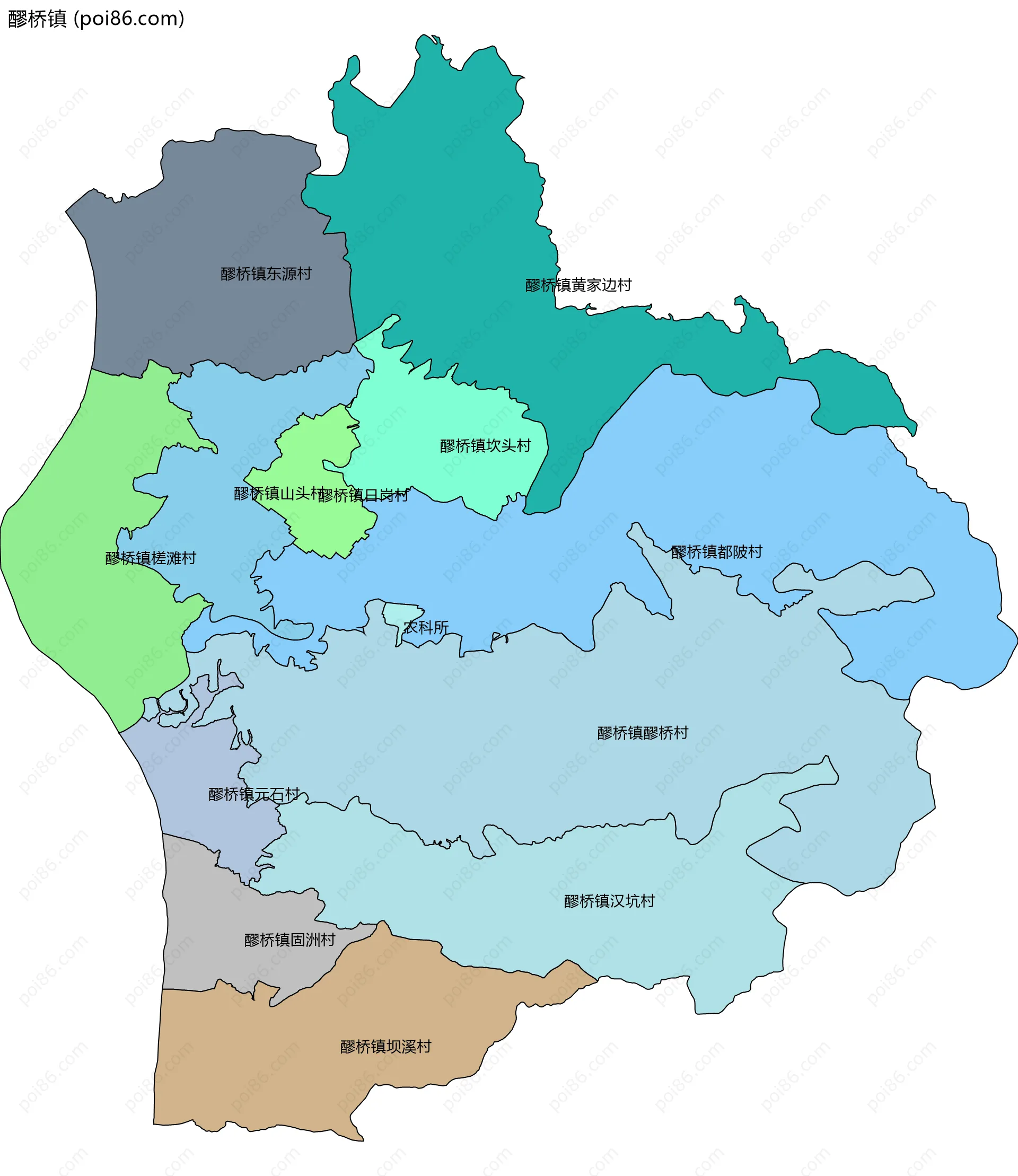 醪桥镇边界地图(五级行政区划)