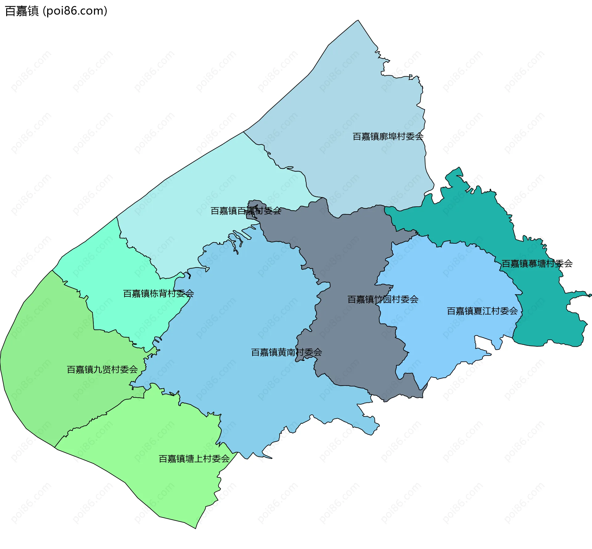 百嘉镇边界地图(五级行政区划)